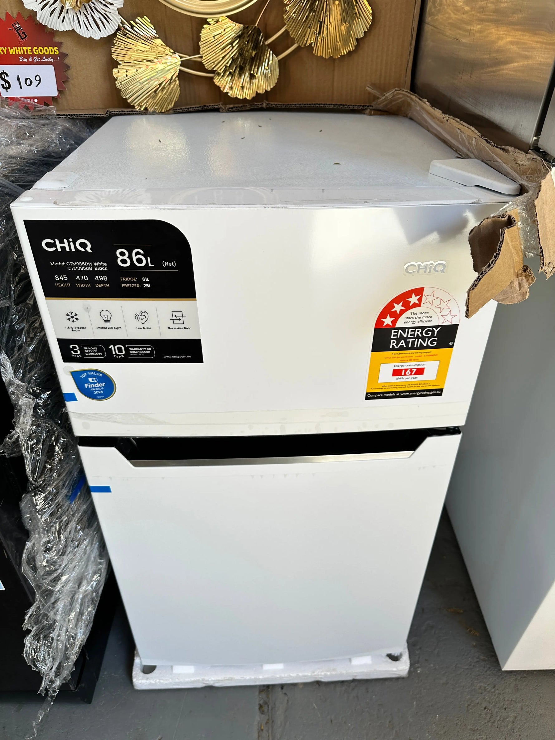 Chiq 202 litres top mount fridge brand new (1 year warranty), Chiq 86 litres bar fridge(6 months warranty), Panasonic 32 litres microwave (3 months warranty) | Lucky white goods