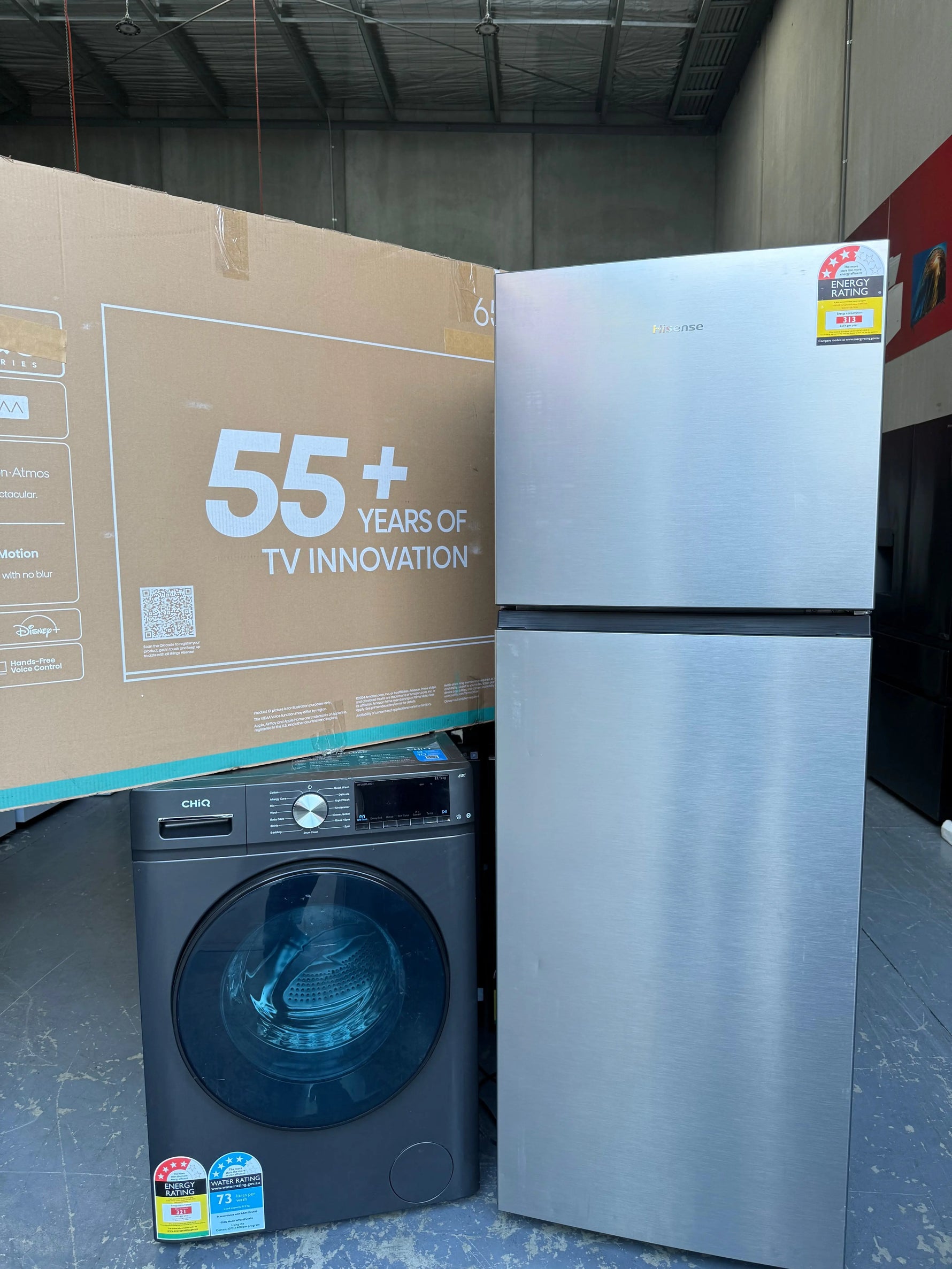 Chiq 8.5Kg washing mechine and Hisense 326L fridge and Hisense 65 inch Tv | MELBOURNE