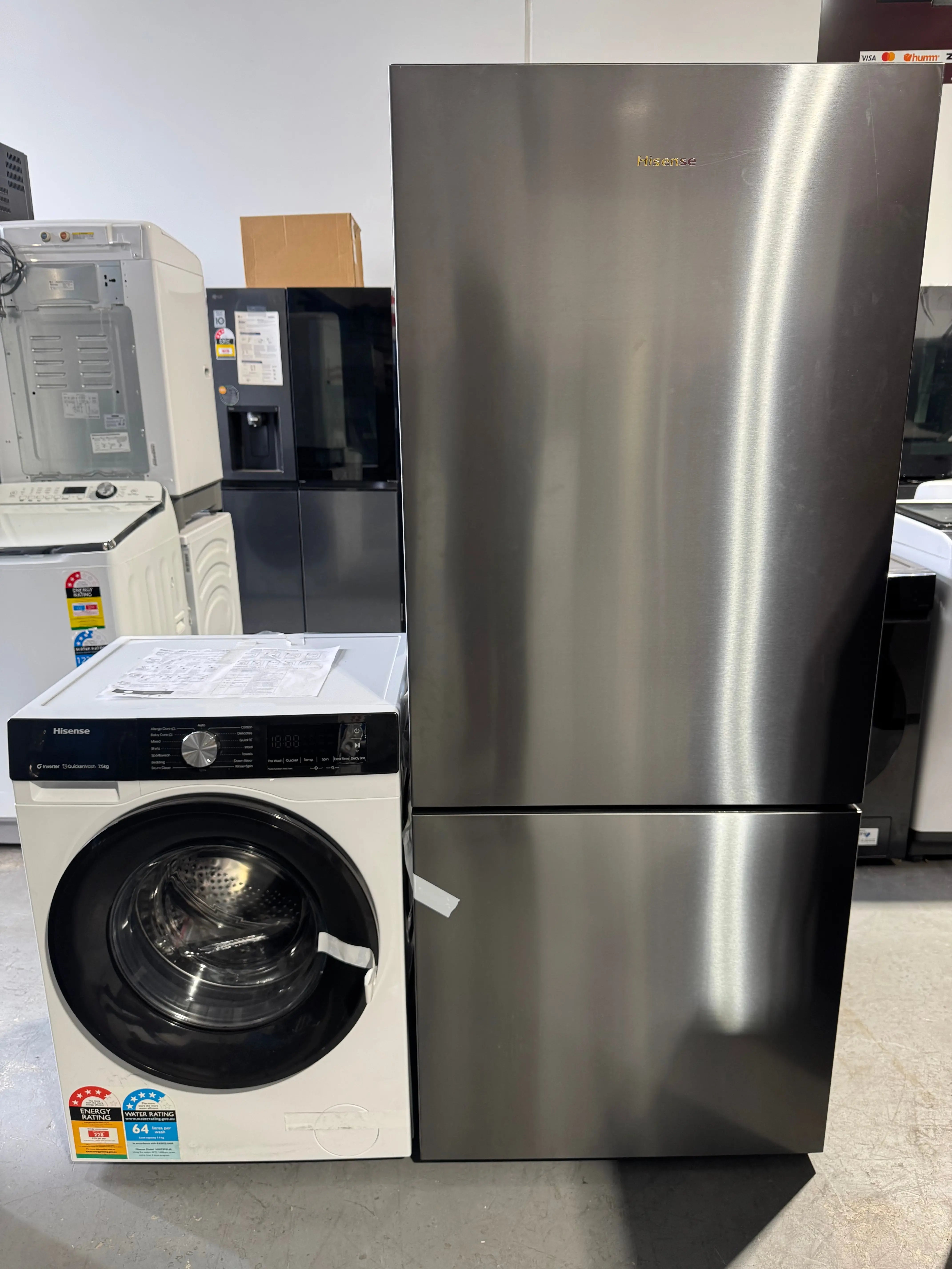 Combo Factory seconds Hisense 417 litres fridge freezer and factory seconds Hisense 7.5kg washing machine | PERTH
