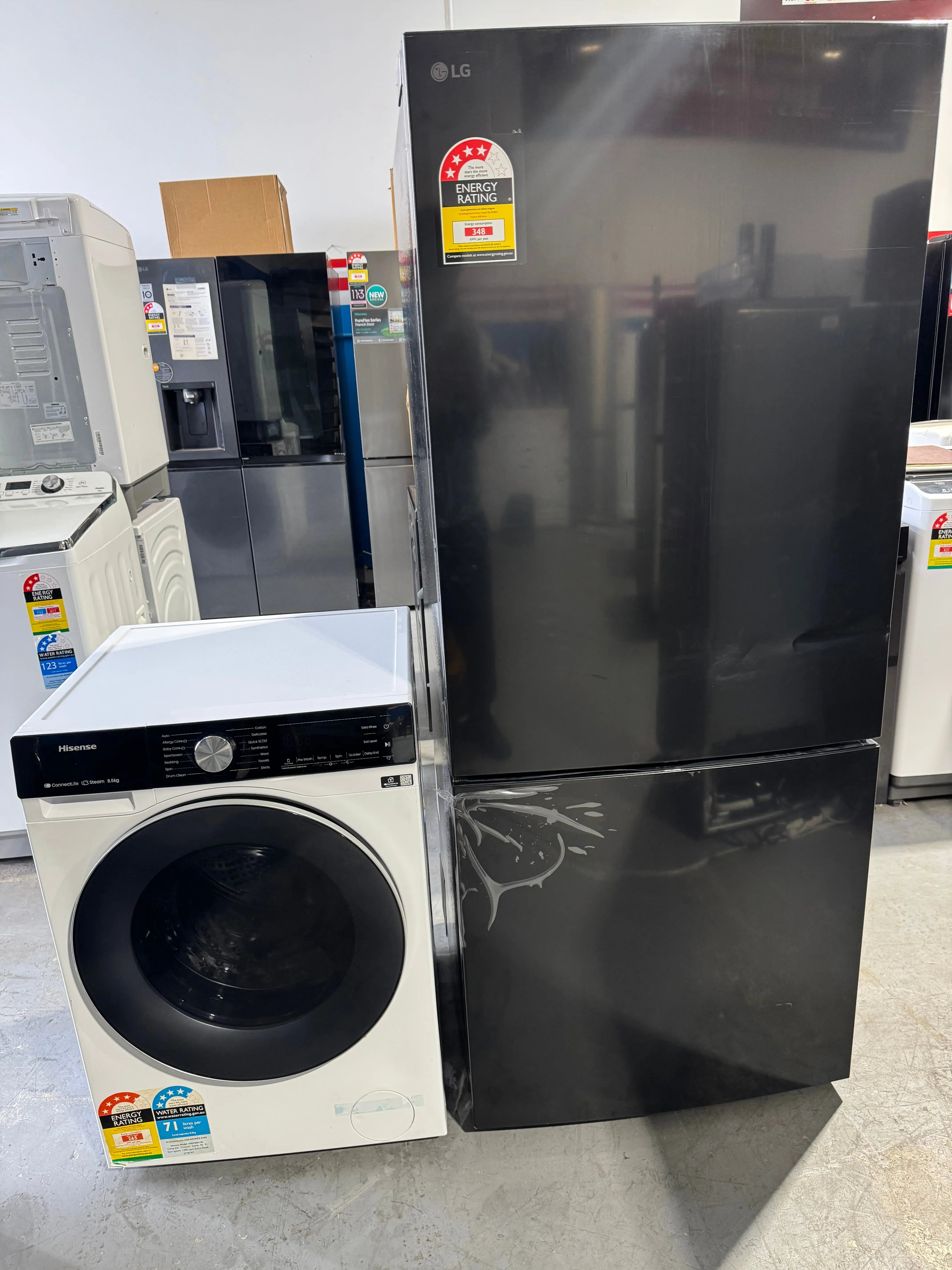 Combo Factory seconds LG 420 litres fridge freezer and factory seconds Hisense 8.5kg washing machine | PERTH