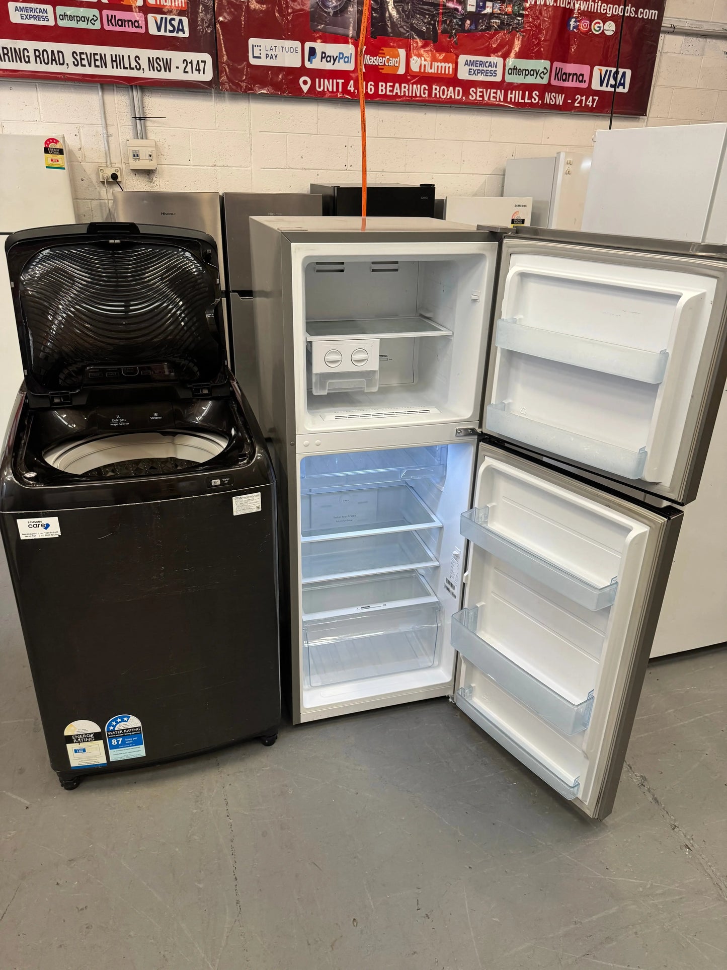 Combo Refurbished Hisense 230 ltr fridge freezer and Samsung 8.5 kg top loader washer | SYDNEY