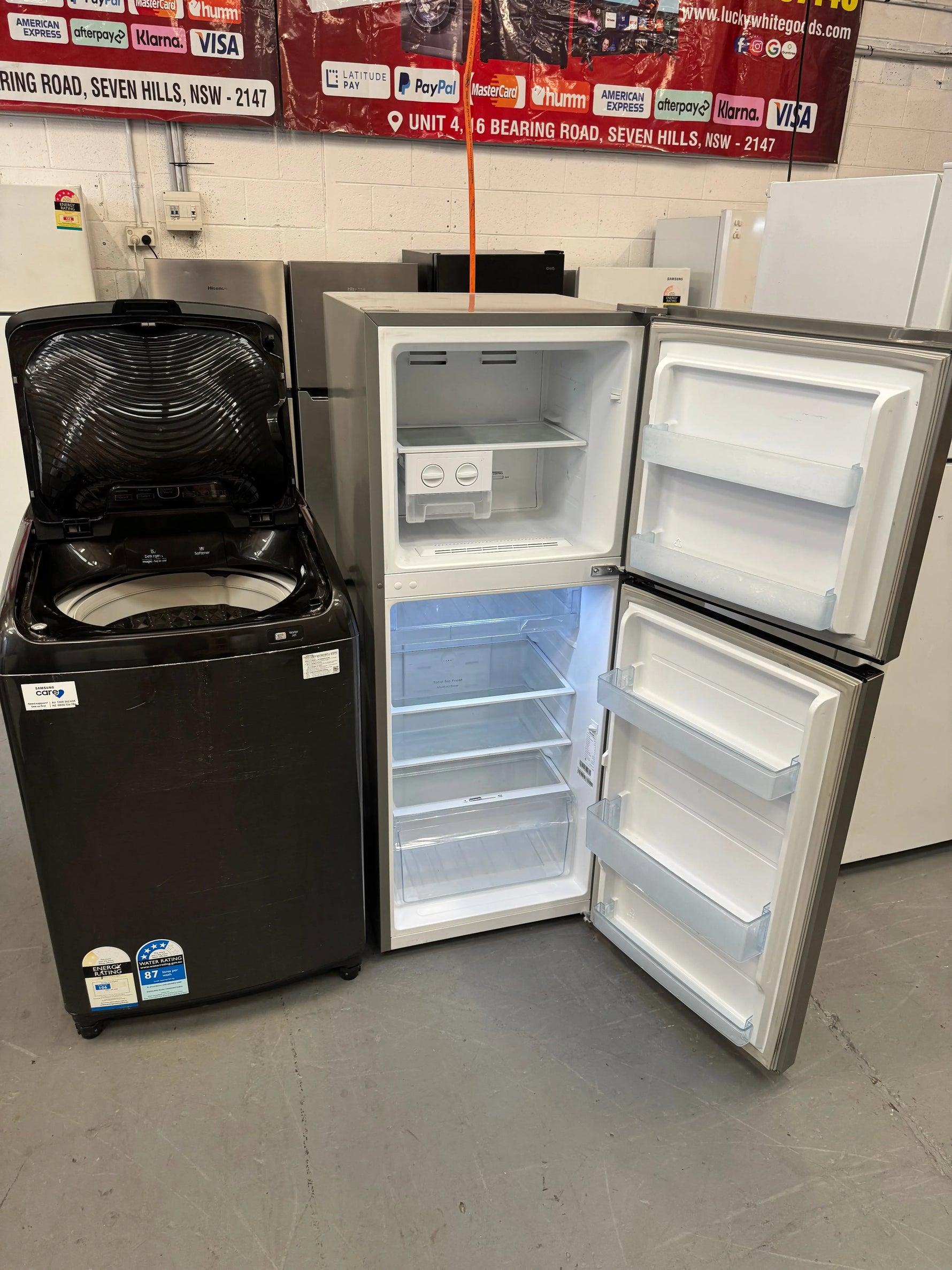 Combo Refurbished Hisense 230 ltr fridge freezer and Samsung 8.5 kg top loader washer | SYDNEY