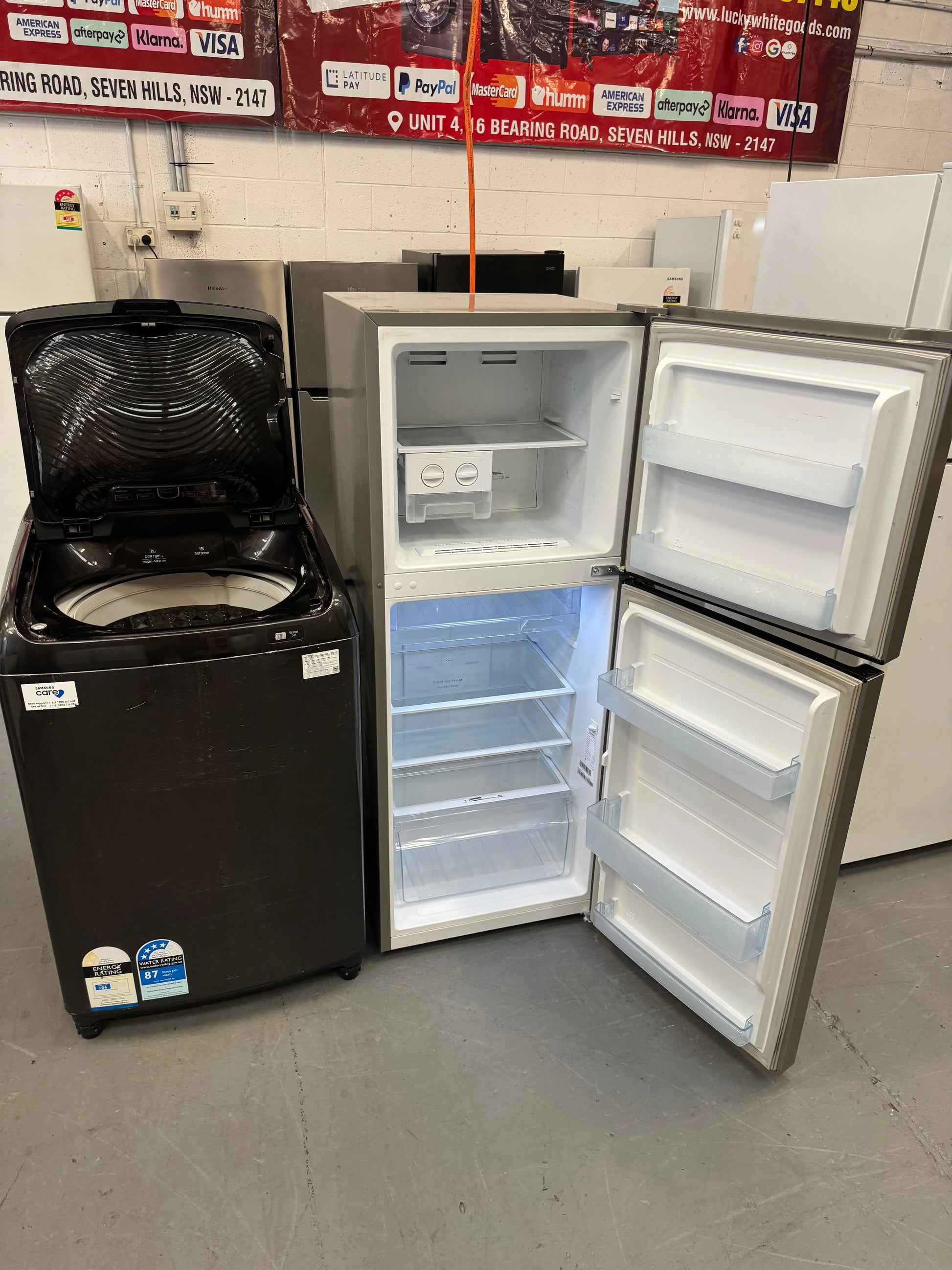 Combo Refurbished Hisense 230 ltr fridge freezer and Samsung 8.5 kg top loader washer | SYDNEY