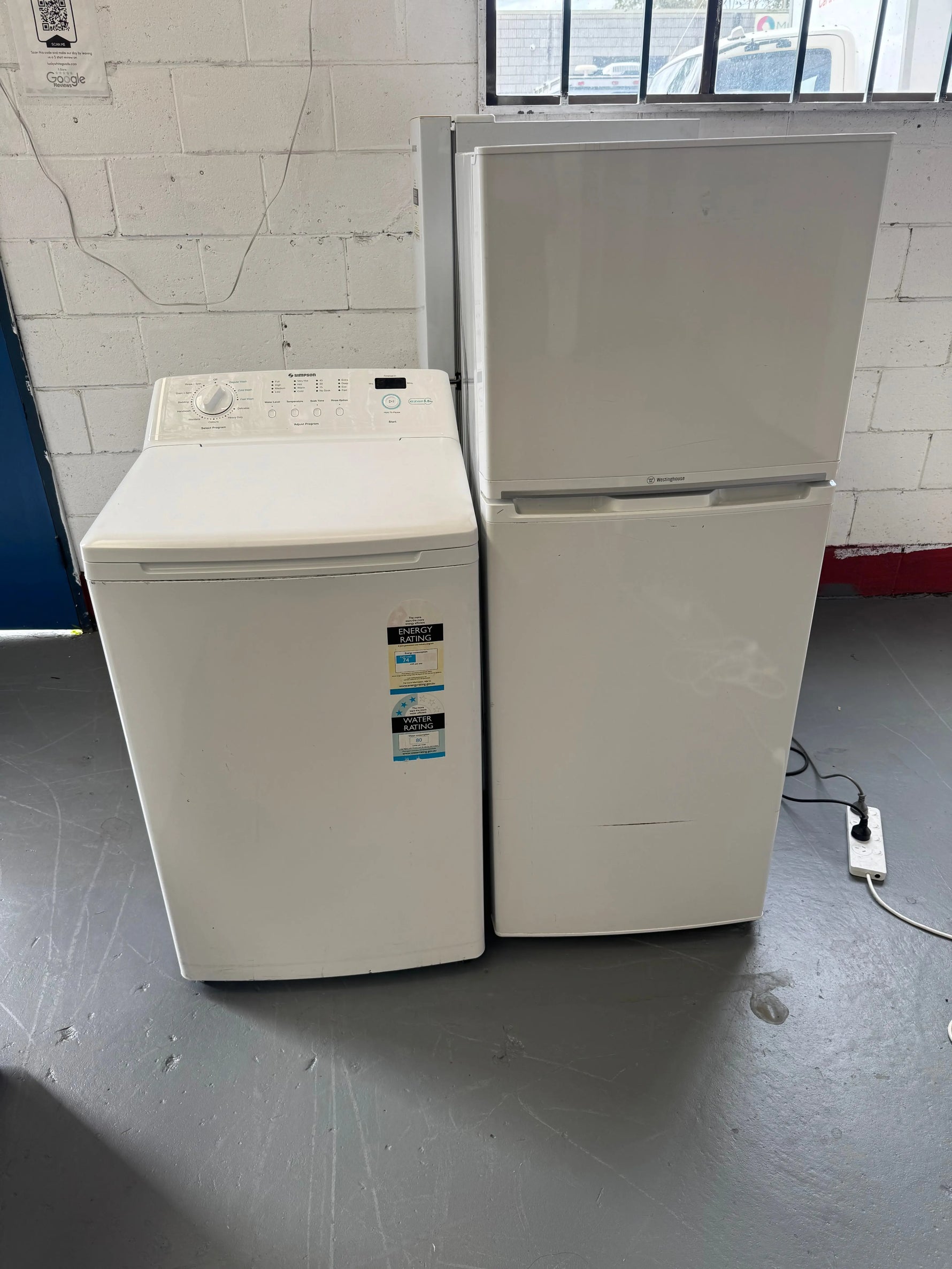 Combo Refurbished Westinghouse 230 ltr fridge freezer & Simpson 5.5 kg top loader washer | SYDNEY
