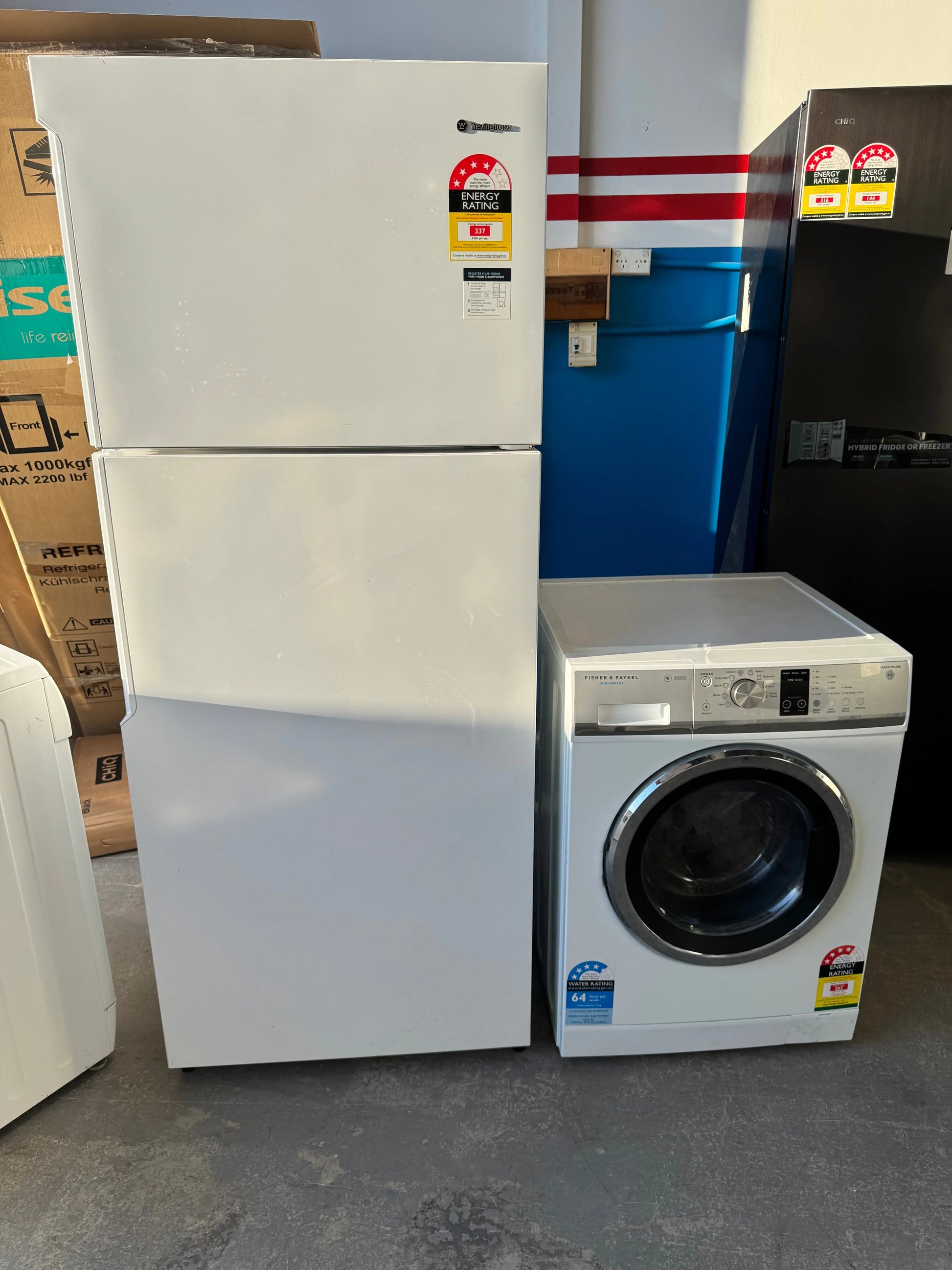 Combo Refurbished Westinghouse 461 Litres Fridge Freezer and Fisher and Paykel 7.5 Kgs washing machine | PERTH