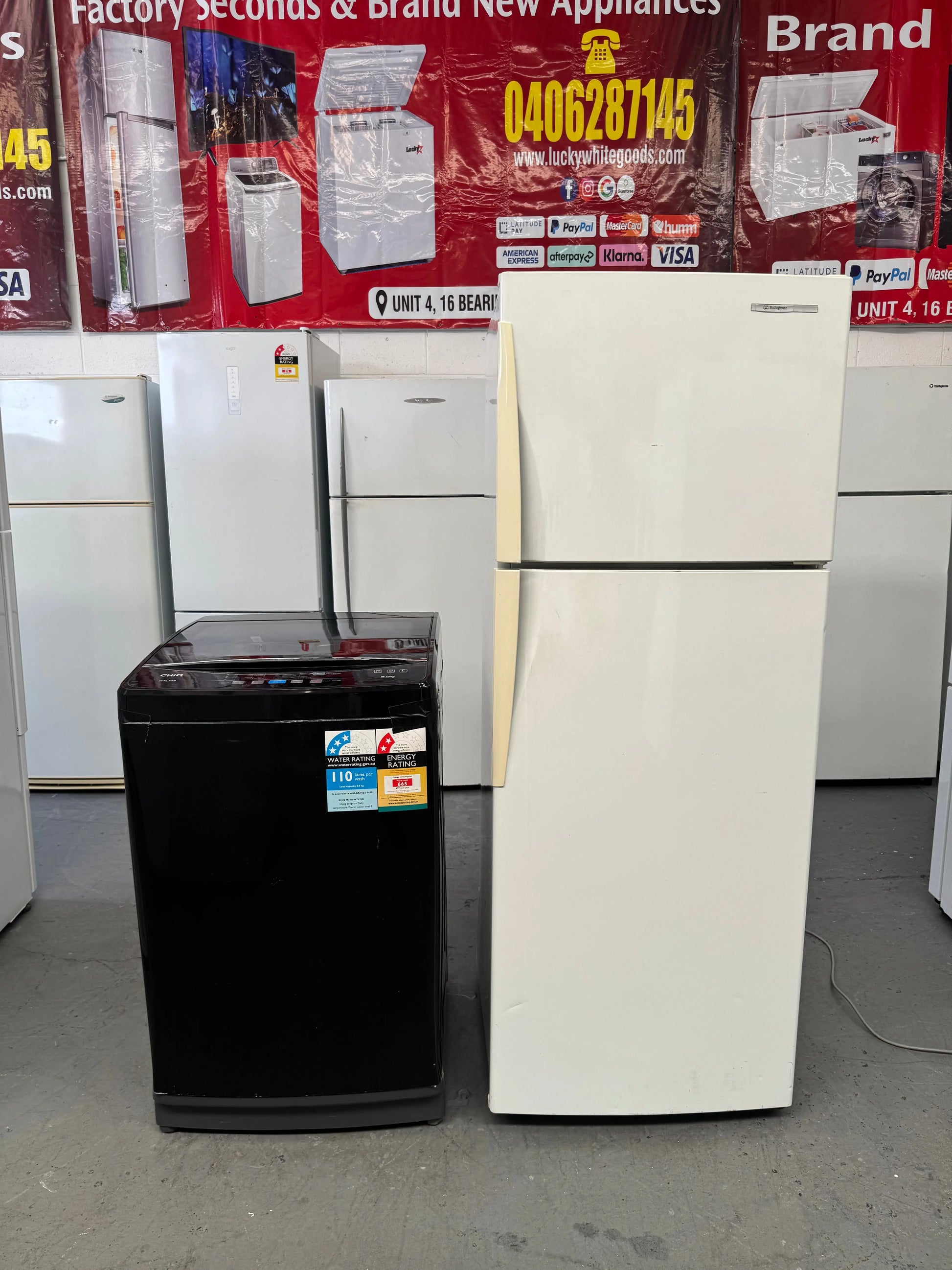 Combo offer Westinghouse 303 L fridge freezer and CHIQ 8KG top loader in | SYDNEY