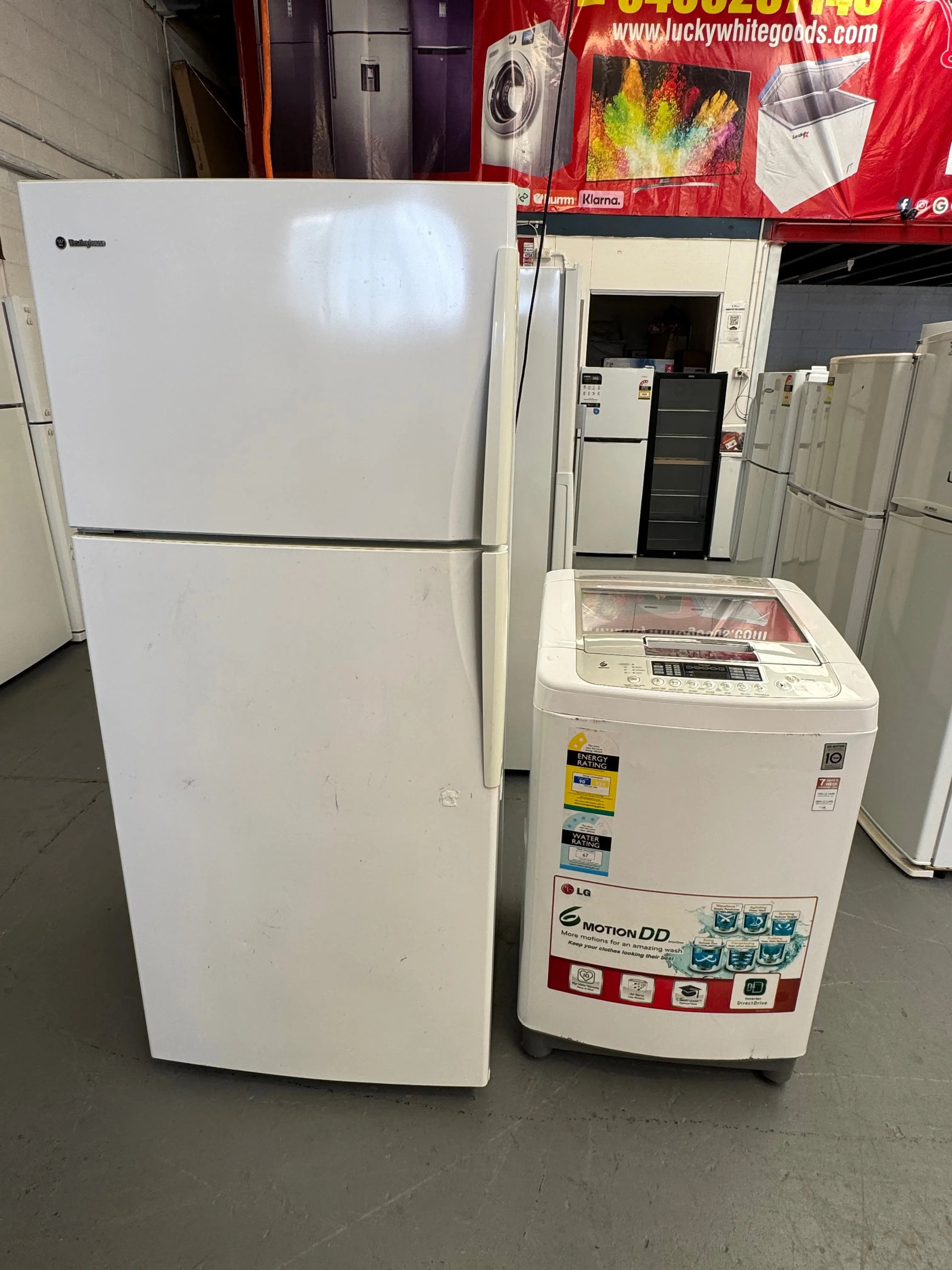 Combo refurbished Westinghouse 420 litres fridge freezer and LG 6.5kg washing machine | SYDNEY