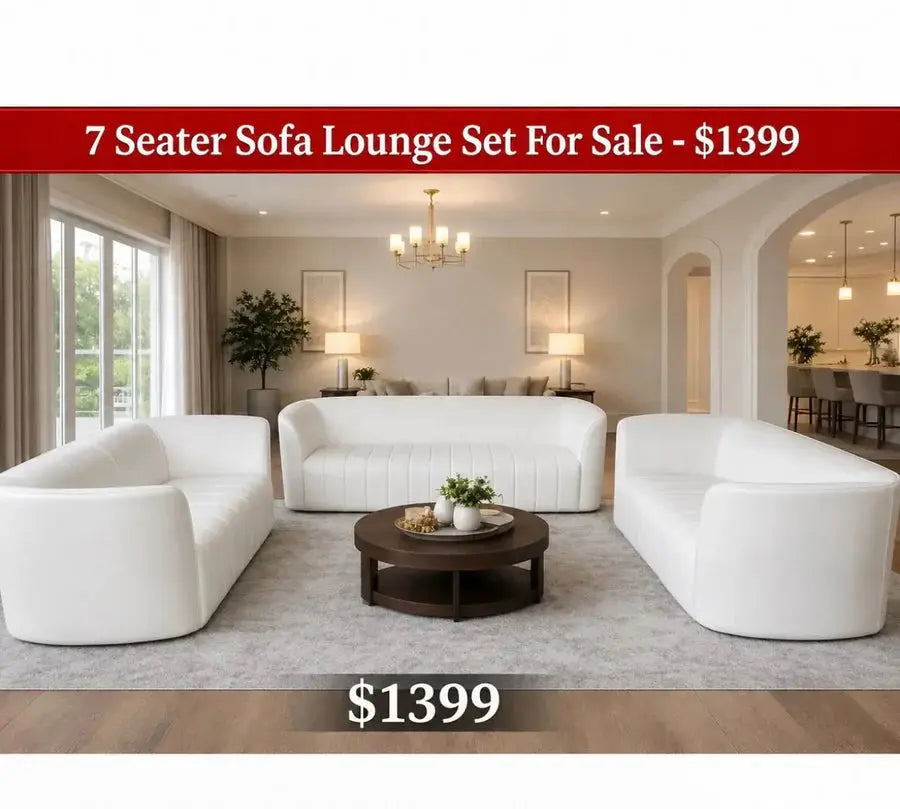 Ex-Display 6-Seater Faux Leather Lounge Suite – 3+2+1 Set