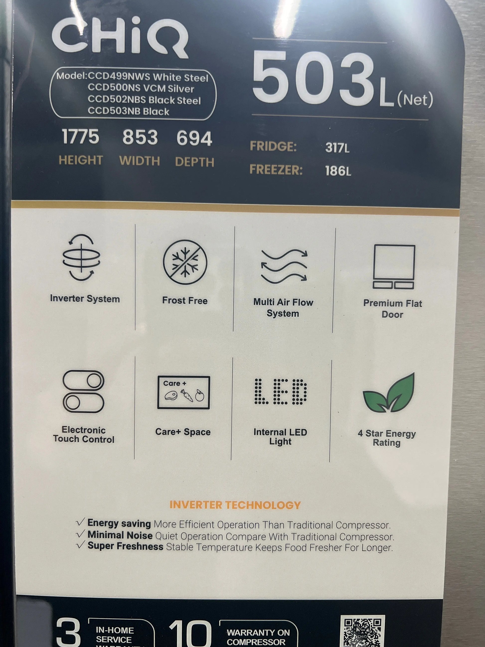 Factory Chiq 503 Litres Fridge Freezer | ADELAIDE