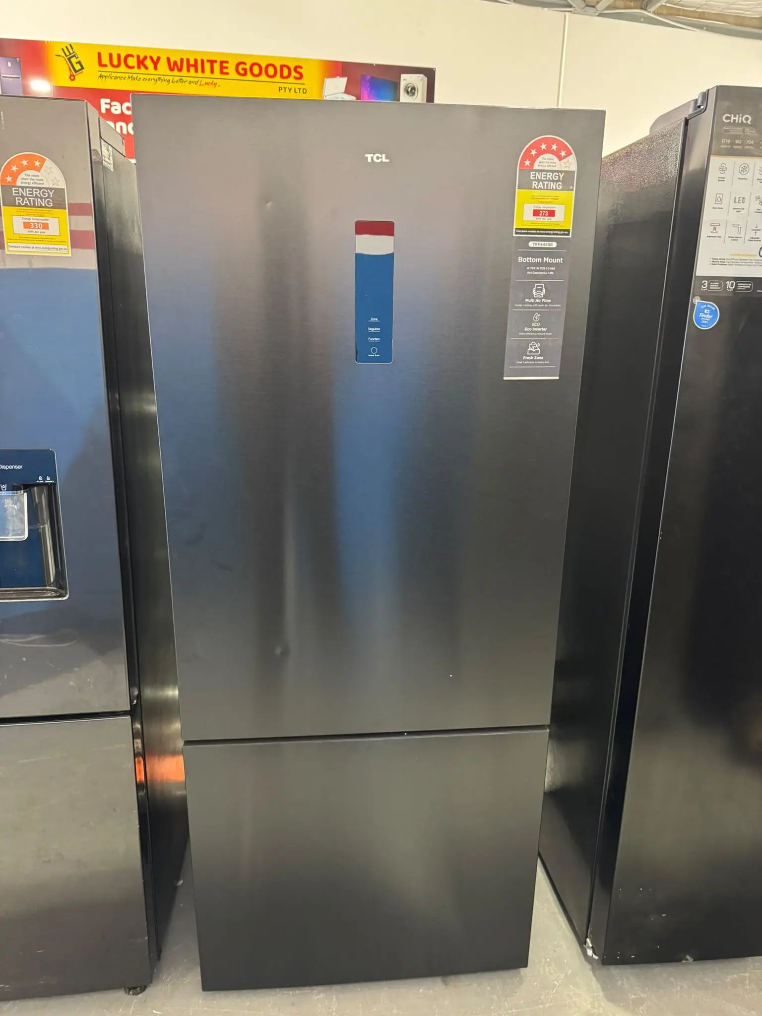 Factory Second TCL 416L Bottom Mount Fridge Freezer TRF445BB | PERTH