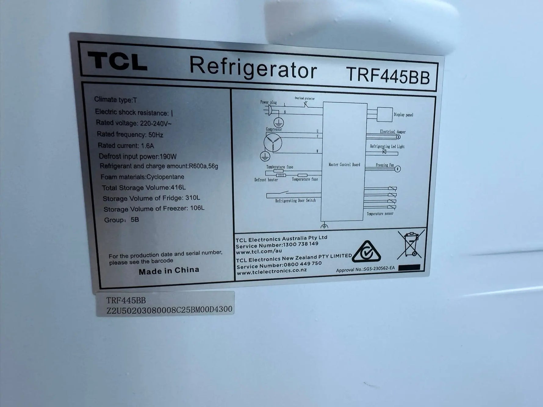 Factory Second TCL 416L Bottom Mount Fridge Freezer TRF445BB | PERTH