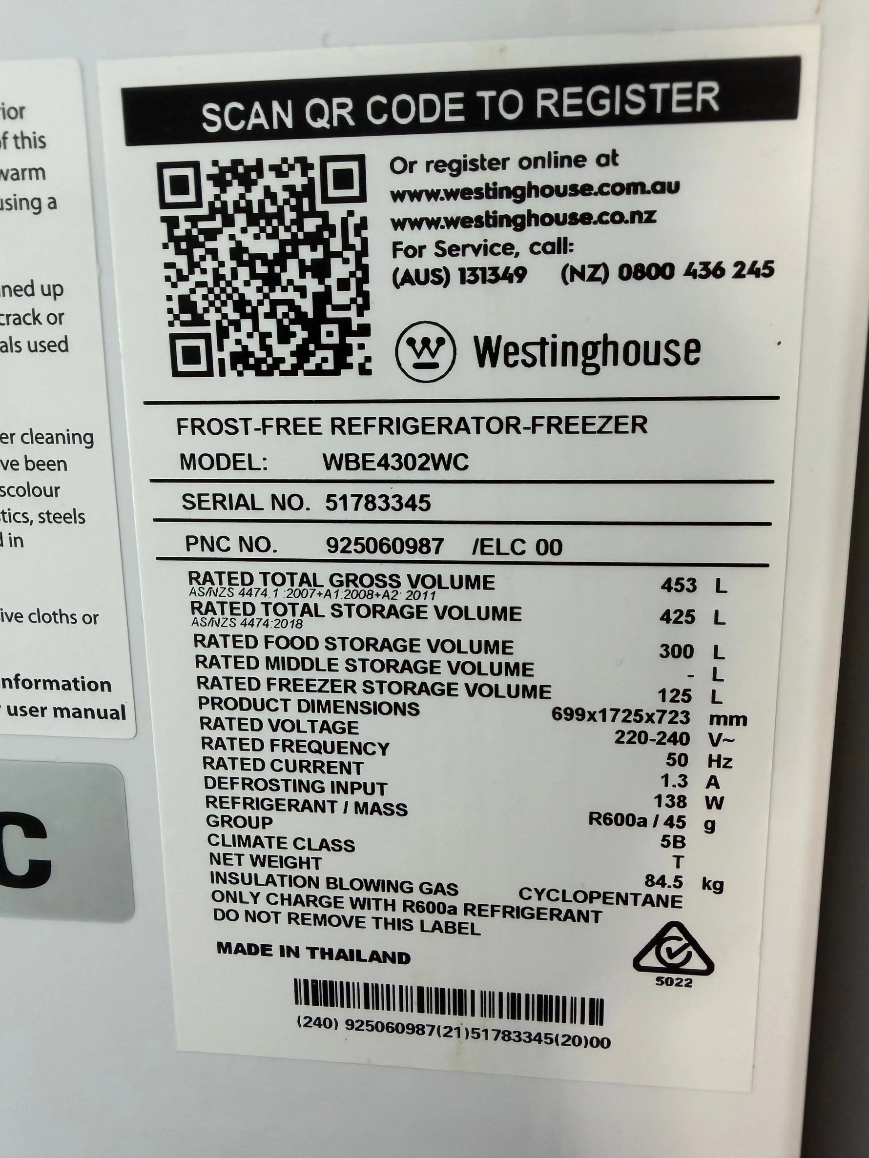 Factory Second Westinghouse 425L Bottom Mount Fridge White – WBE4302WC | BRISBANE