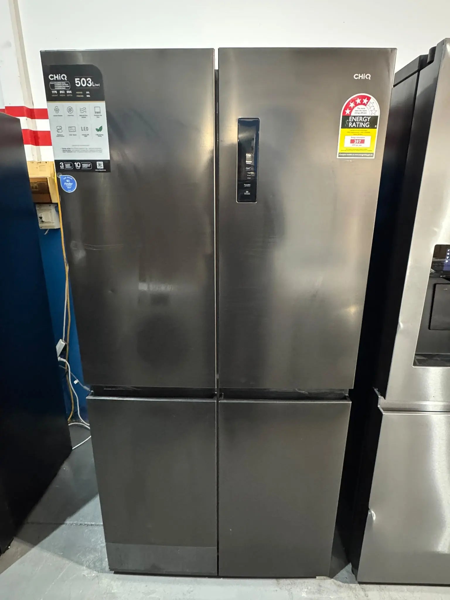 Factory Seconds CHiQ 503L Quad Door Fridge Freezer – Black Steel | PERTH