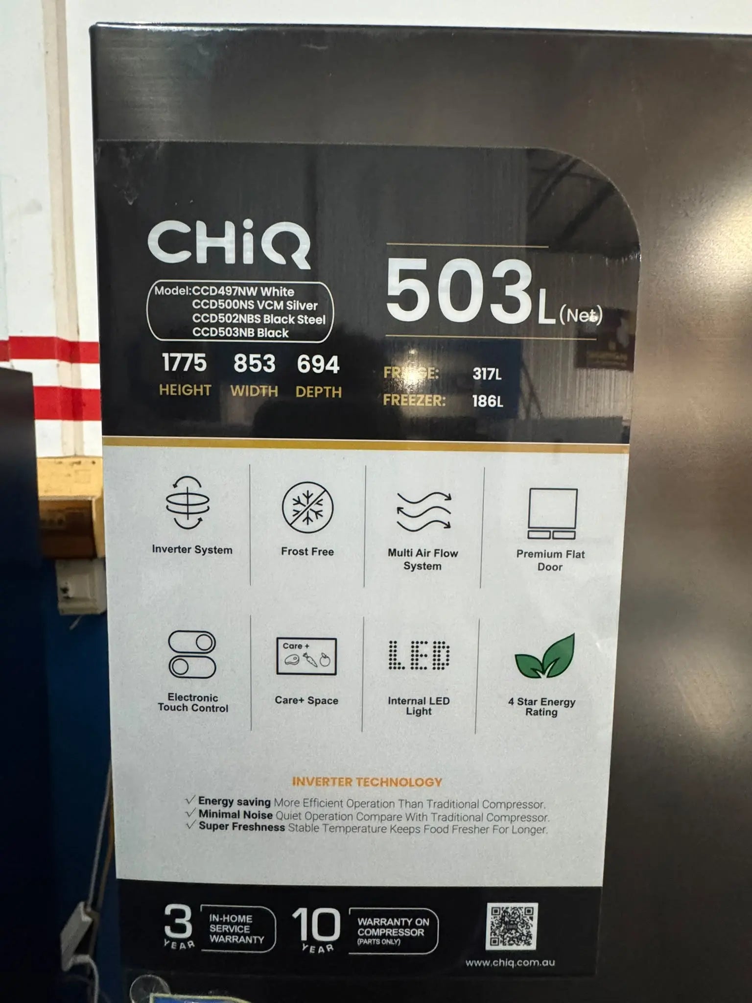Factory Seconds CHiQ 503L Quad Door Fridge Freezer – Black Steel | PERTH