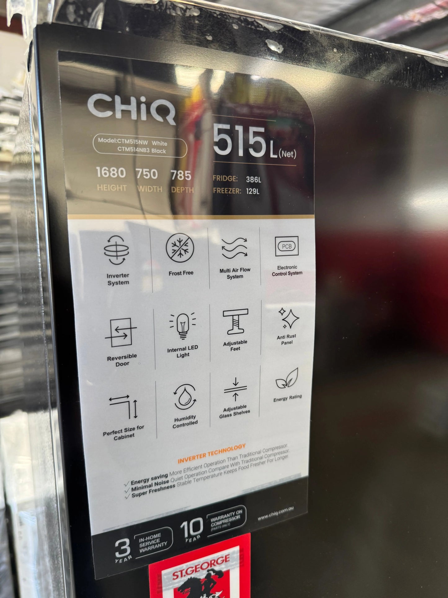 Factory Seconds CHiQ 515L Top Mount Matte Black Frost Free Fridge CTM514NB | SYDNEY