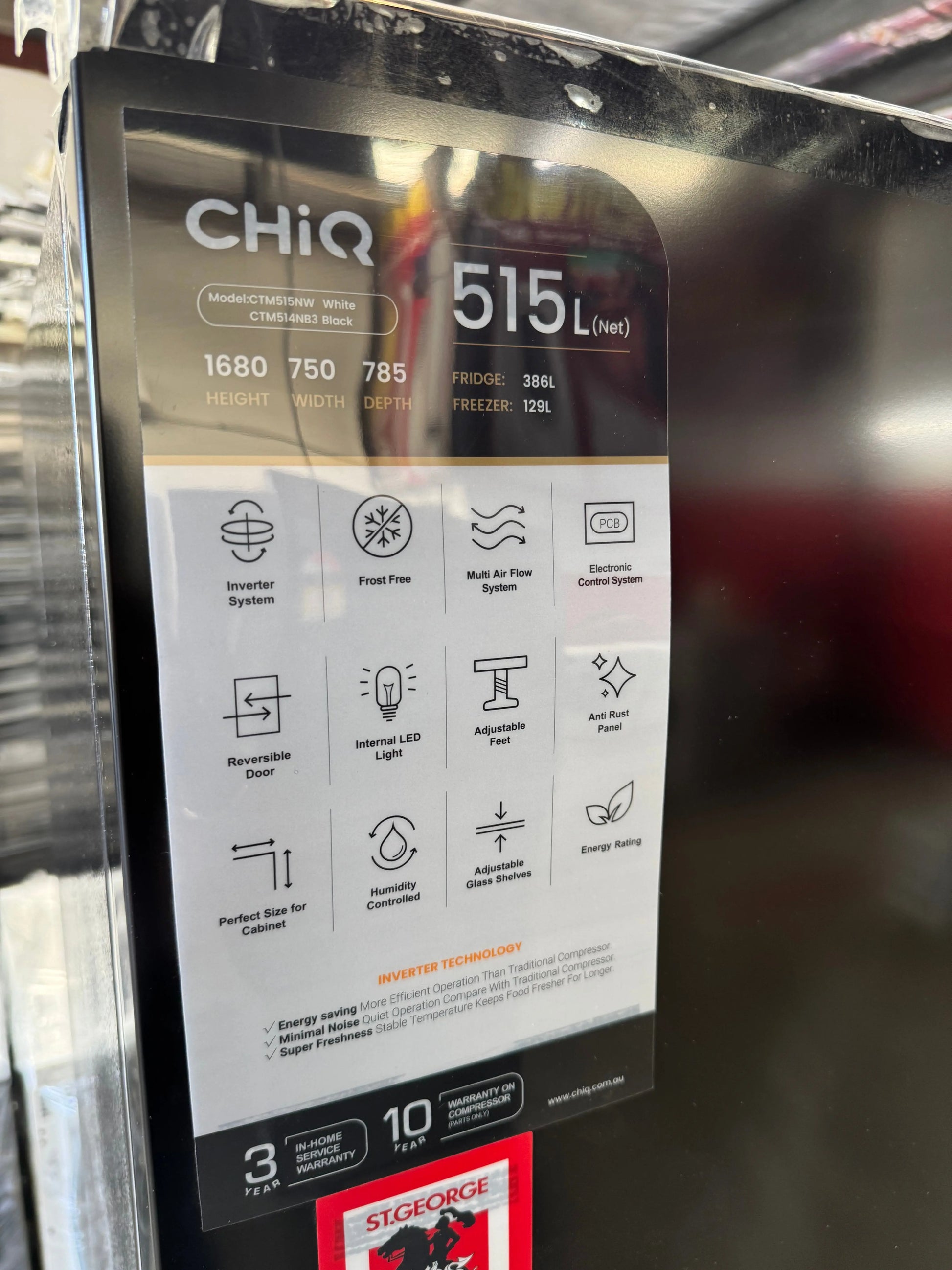 Factory Seconds CHiQ 515L Top Mount Matte Black Frost Free Fridge CTM514NB | SYDNEY