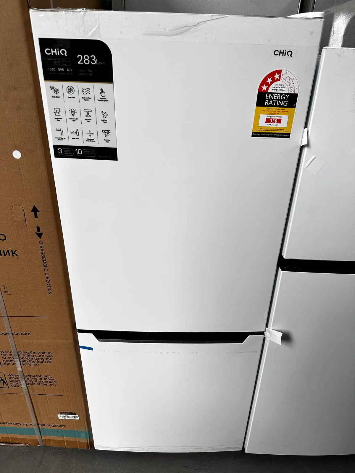 Factory Seconds Chiq 283L Bottom Mount Fridge Freezer CBM283NW3 | ADELAIDE