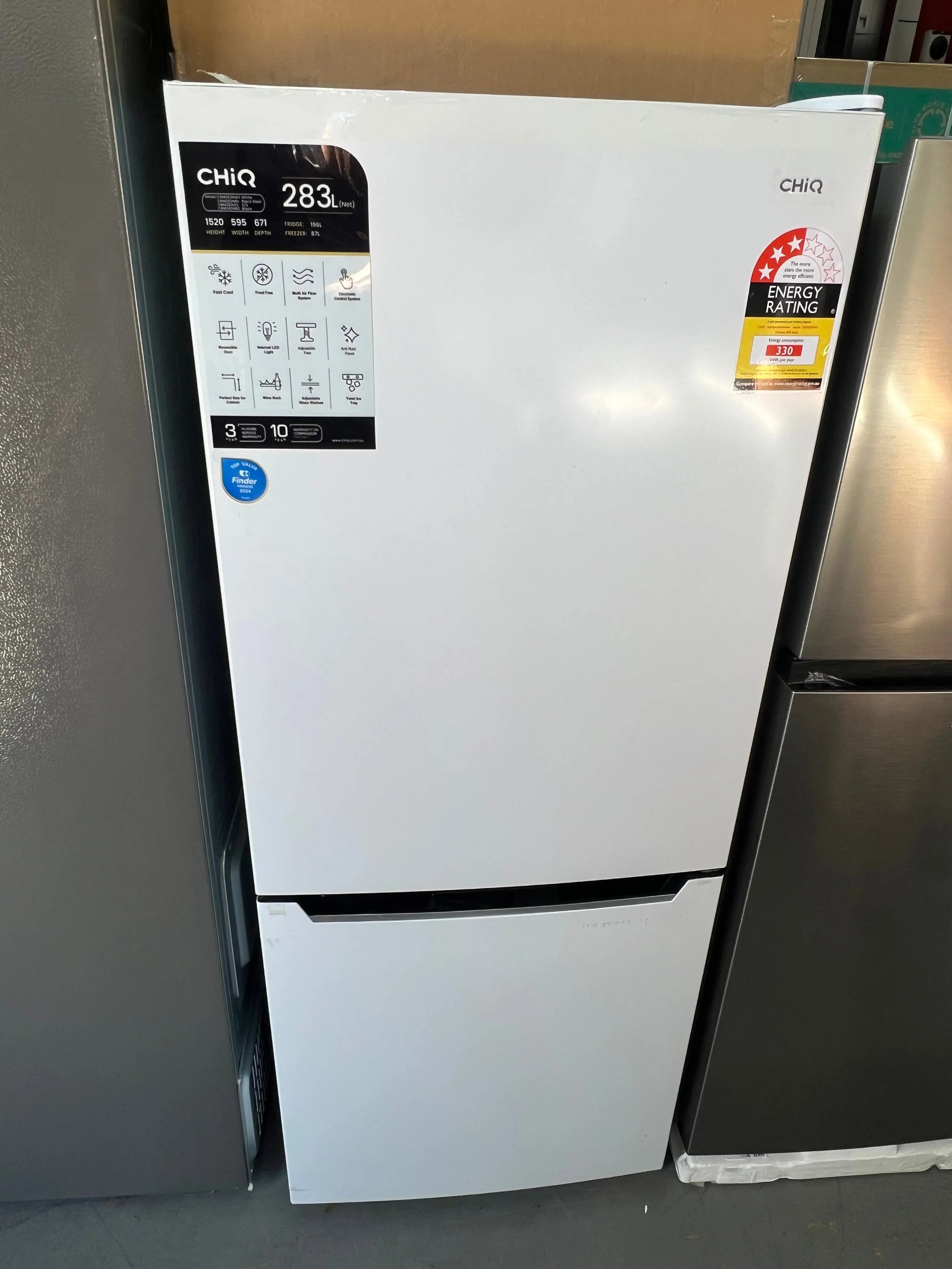 Factory Seconds Chiq 283L Bottom Mount Fridge Freezer CBM283NW3 | ADELAIDE