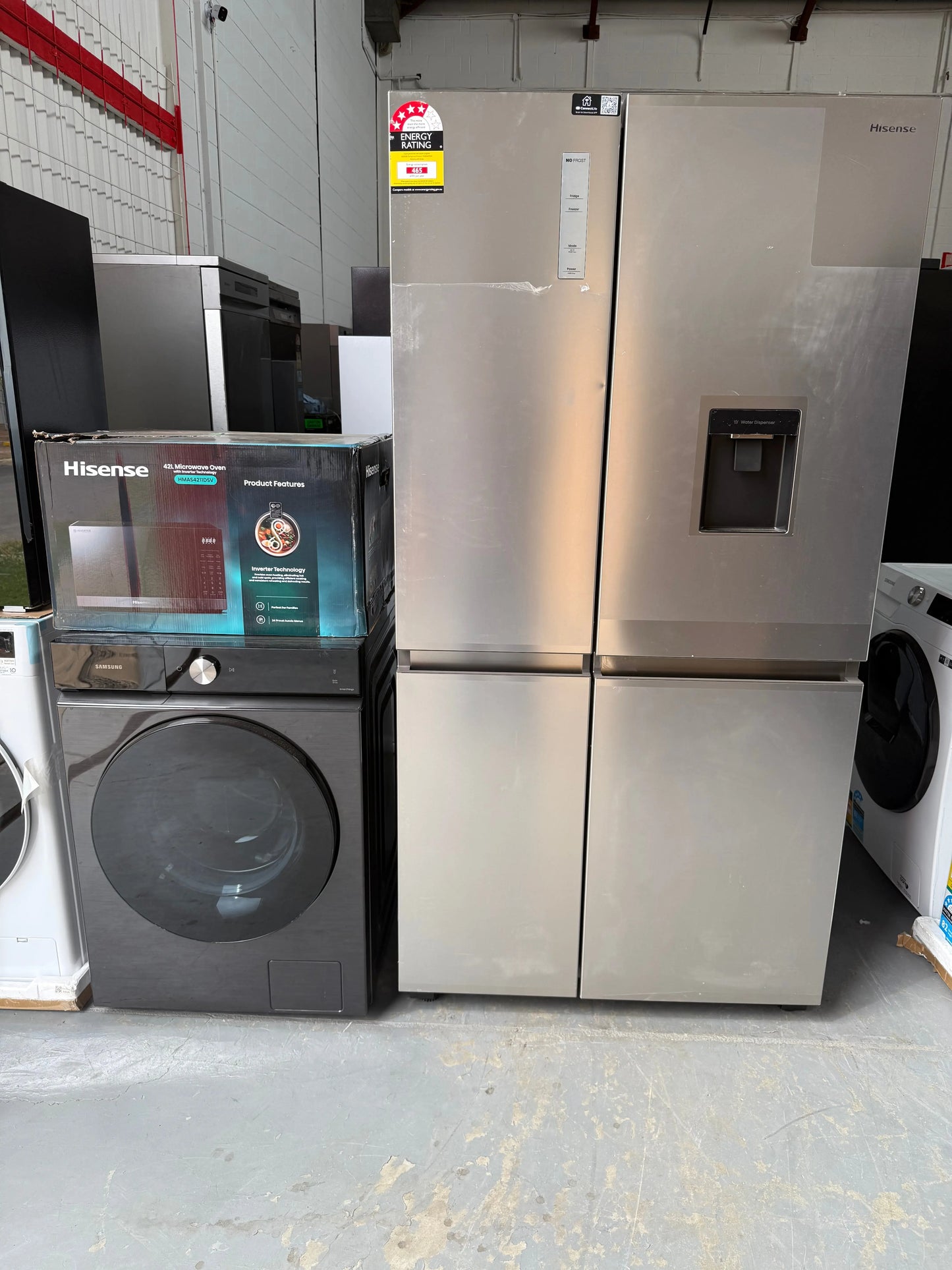 Factory Seconds Hisense 649 Litres Fridge Freezer and Samsung 12 Kgs Washing Machine and Hisense 42 Litres Microwave | ADELAIDE
