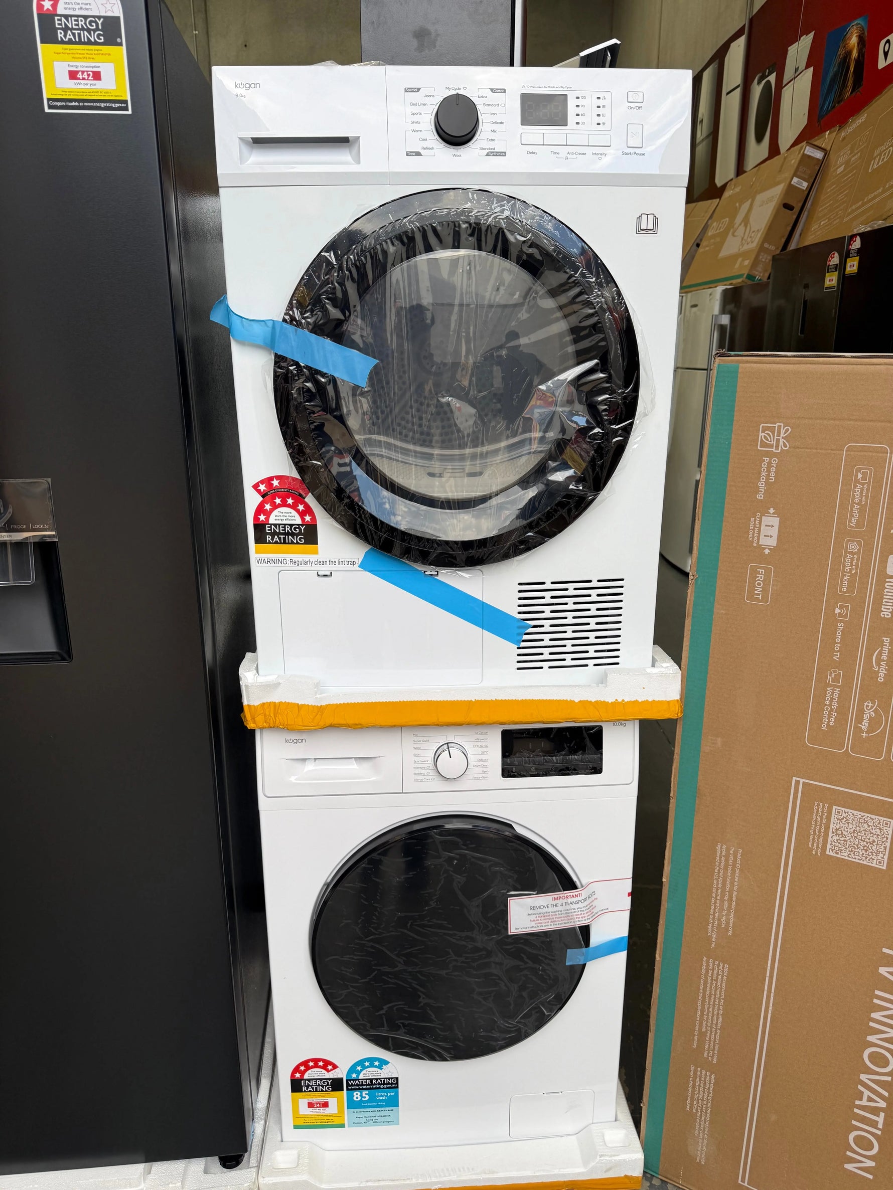 Factory Seconds Kogan 412 L Bottom Mount Fridge + Factory Seconds Kogan 9 kg Heat Pump Dryer + Factory Seconds Kogan 10 kg Front Load Washer + Refurbished Hisense 55″ 4K QLED Smart TV | MELBOURNE