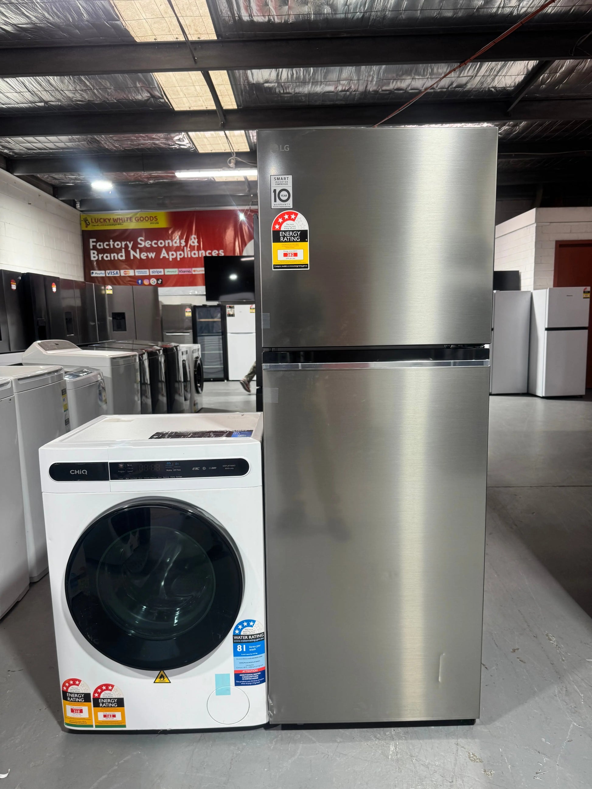 Factory Seconds LG 315L Top Mount Frost Free Silver Fridge GT-3S And CHIQ 8kg Washing Machine Combo | SYDNEY