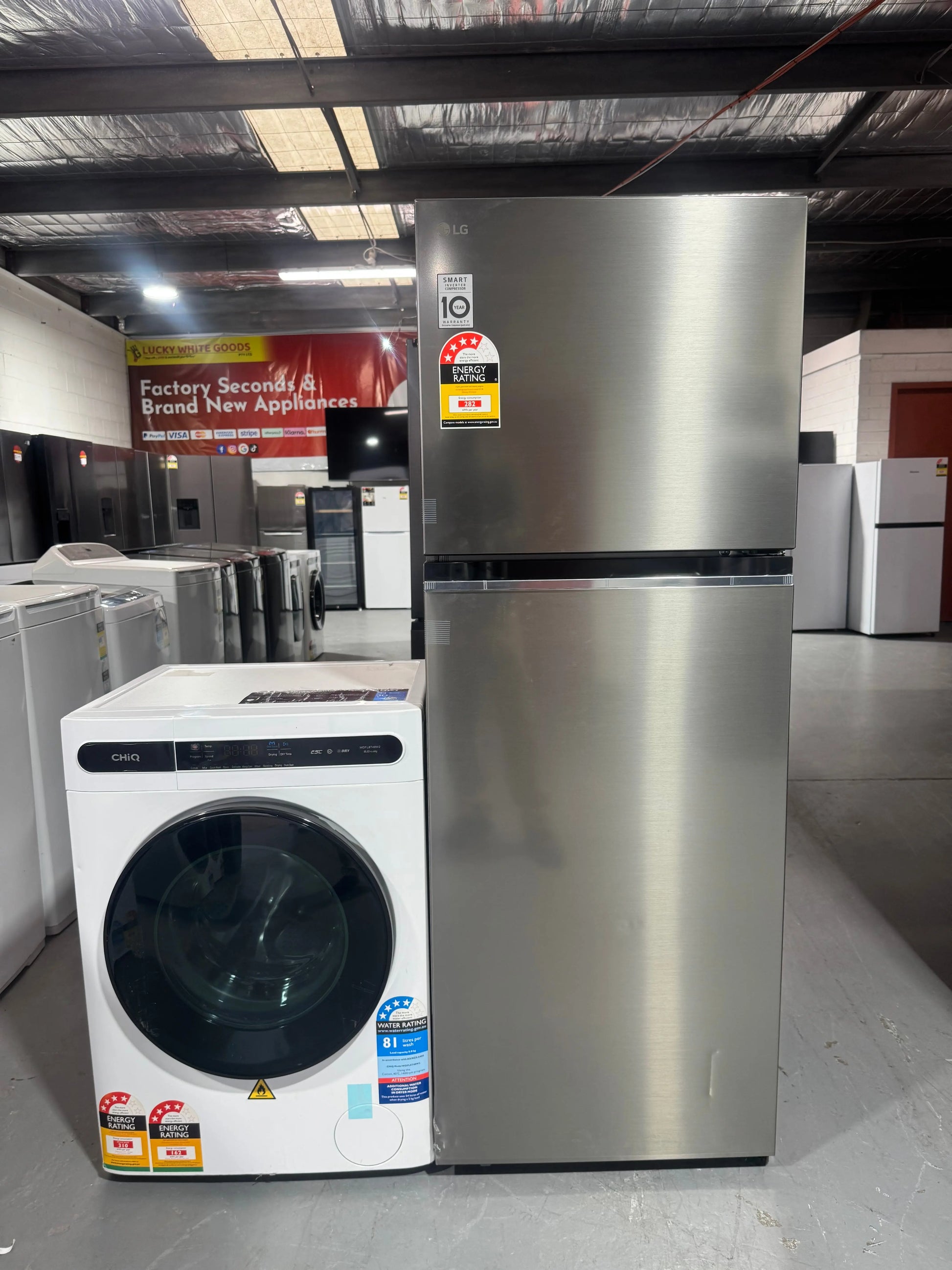 Factory Seconds LG 315L Top Mount Frost Free Silver Fridge GT-3S And CHIQ 8kg Washing Machine Combo | SYDNEY
