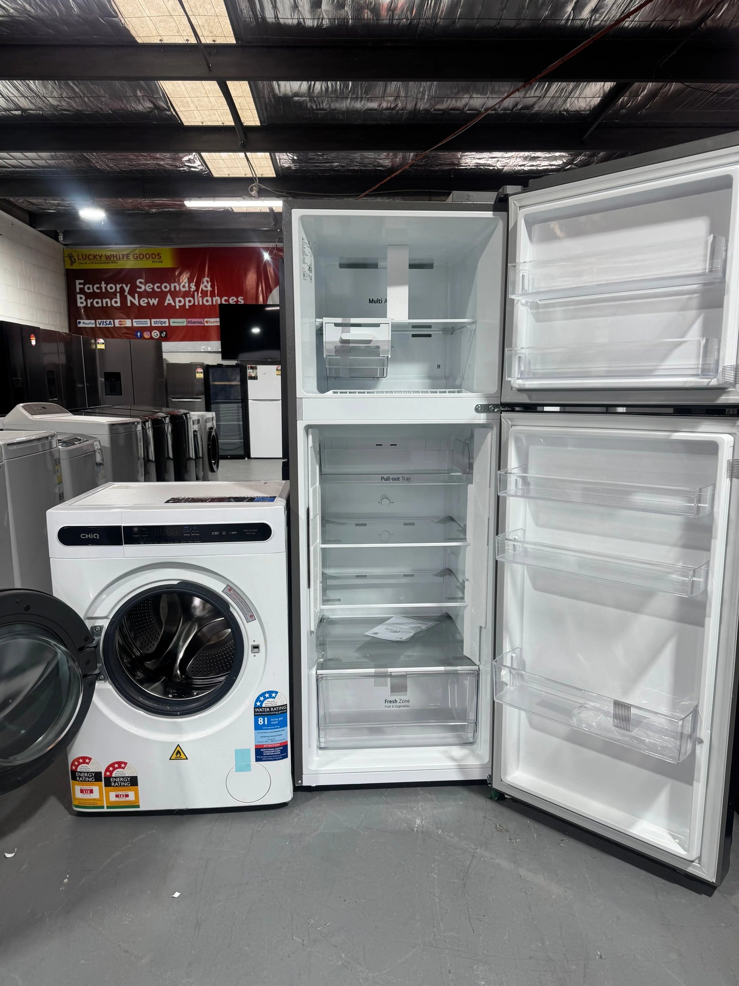 Factory Seconds LG 315L Top Mount Frost Free Silver Fridge GT-3S And CHIQ 8kg Washing Machine Combo | SYDNEY