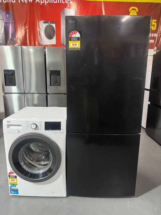 Factory Seconds LG GB-455BLE 420L Bottom Mount Fridge (Black) And Beko 10Kg Washing Machine Combo | SYDNEY
