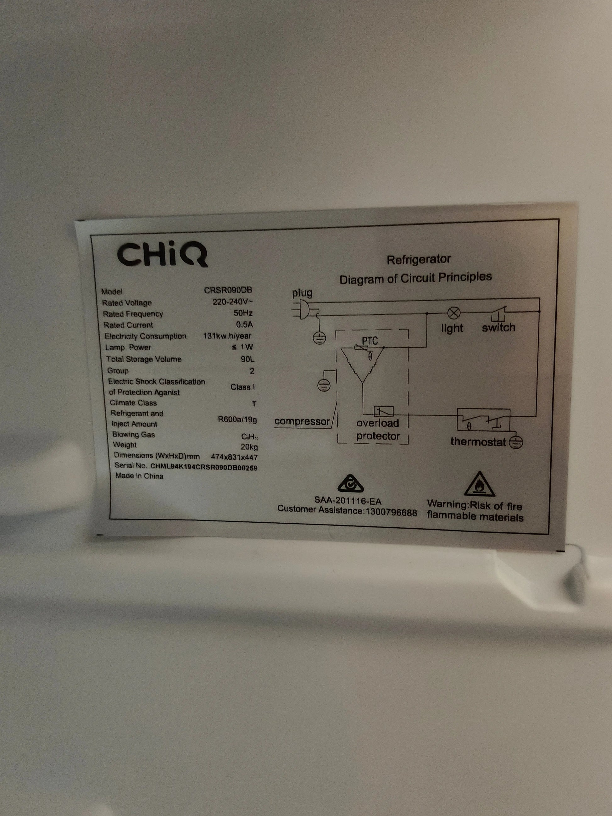 Factory second Chiq Bar fridge 90 liters | SYDNEY