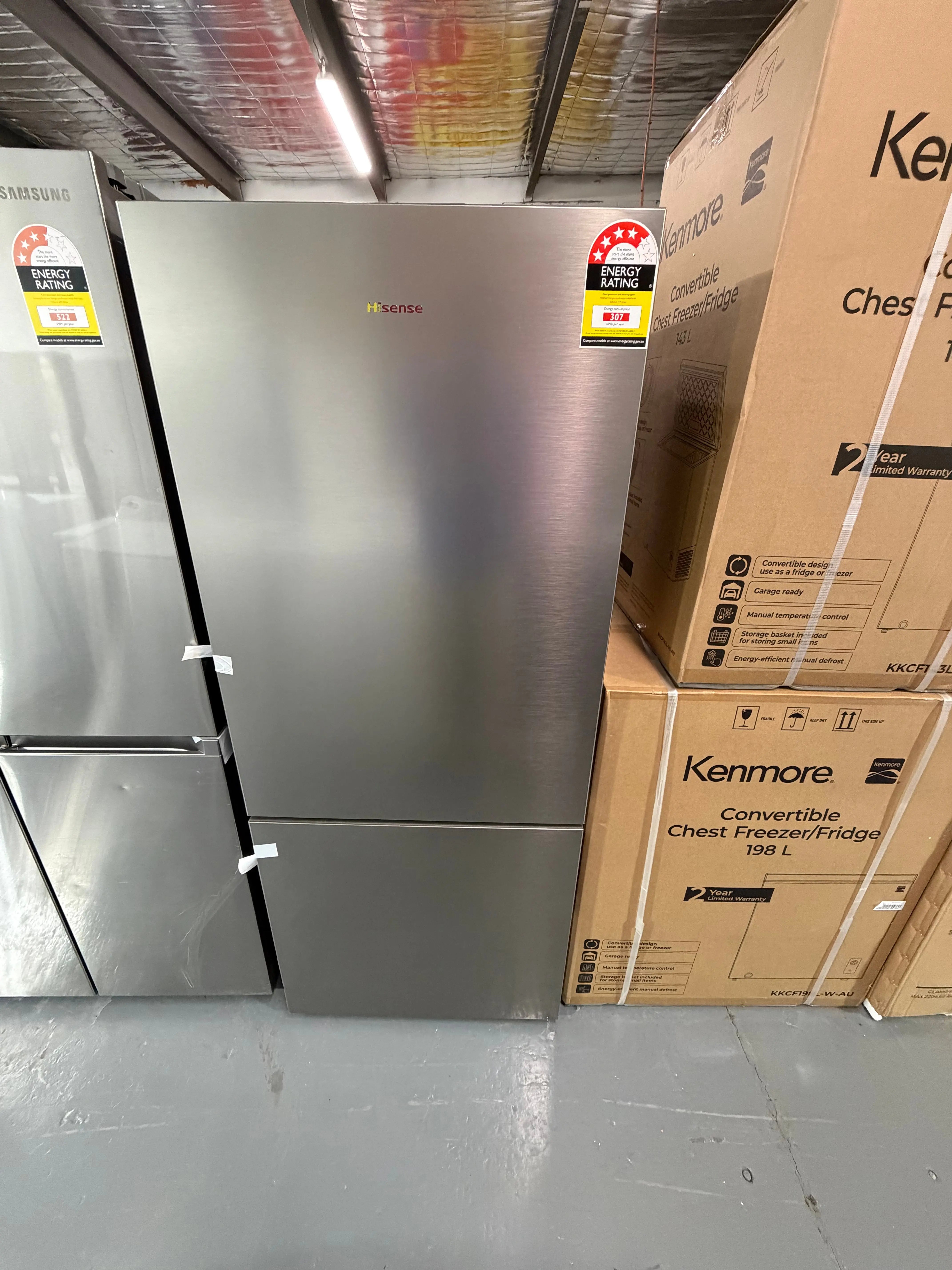 Factory second Hisense 417 ltr bottom mount fridge freezer model number- HRBM417S