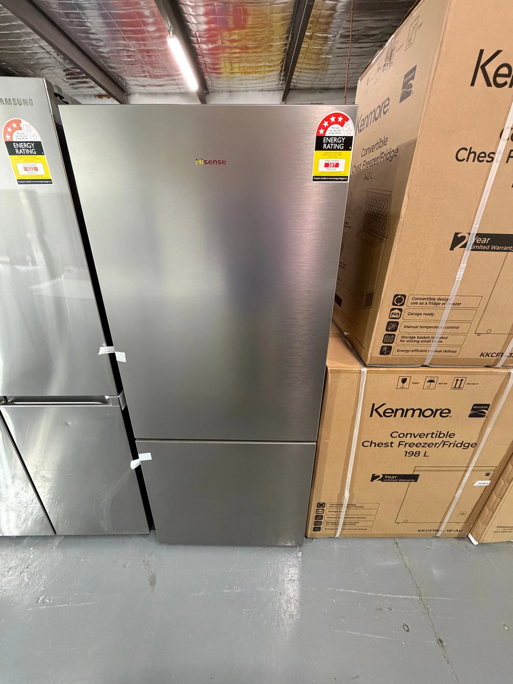 Factory second Hisense 417 ltr bottom mount fridge freezer model number- HRBM417S
