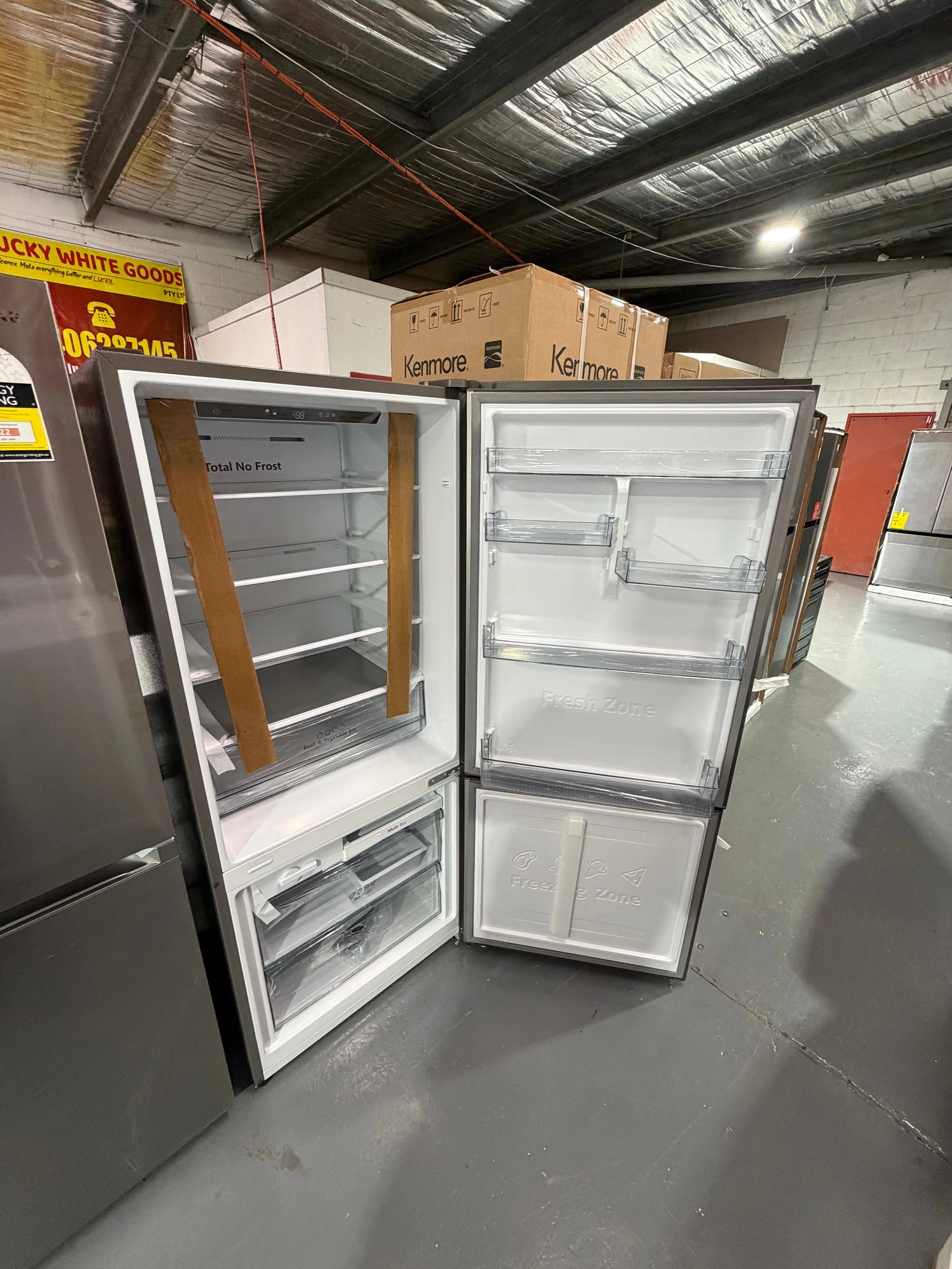 Factory second Hisense 417 ltr bottom mount fridge freezer model number- HRBM417S