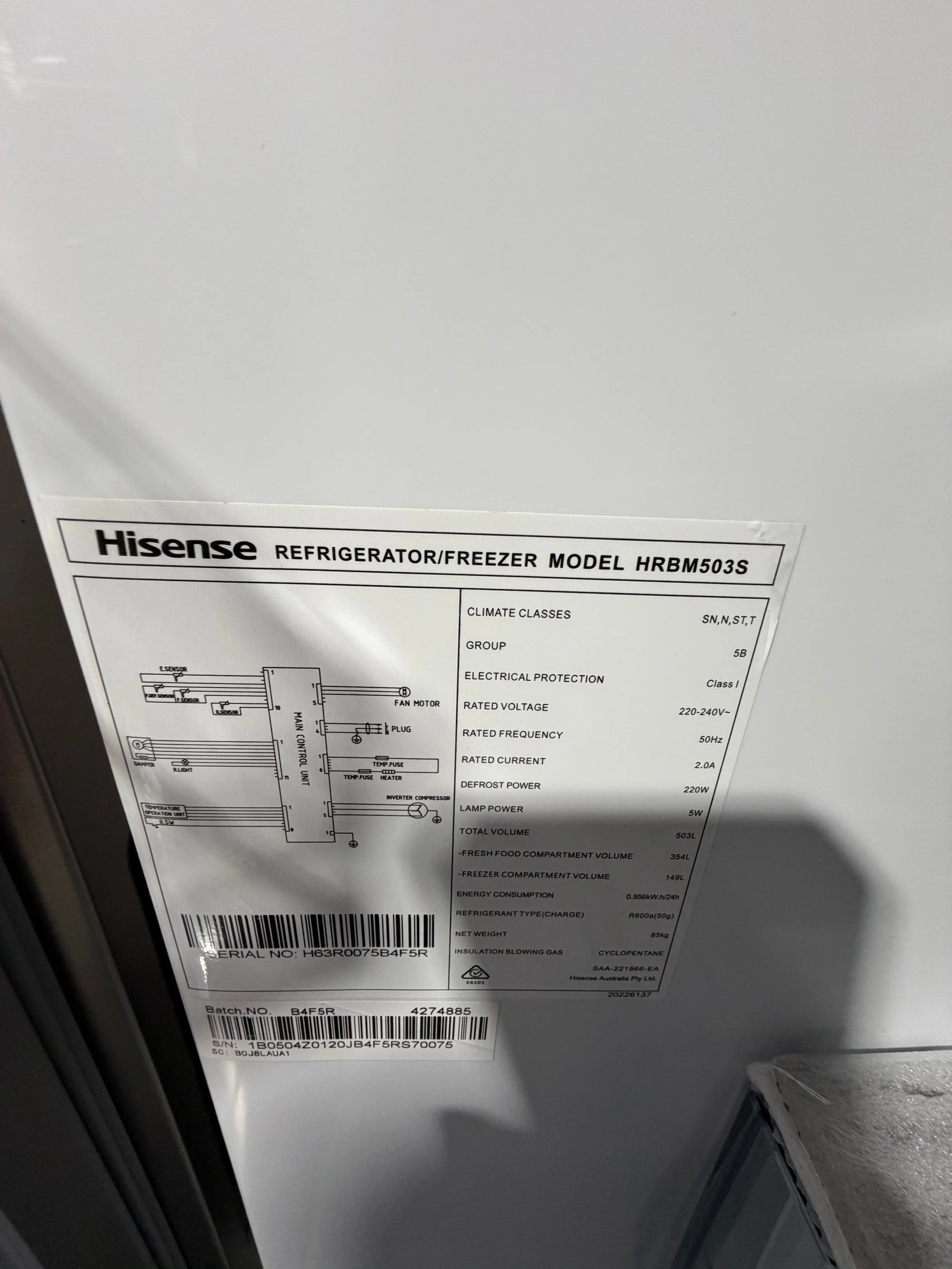 Factory second Hisense 503 ltr Bottom mount fridge freezer Model-HRBM503S
