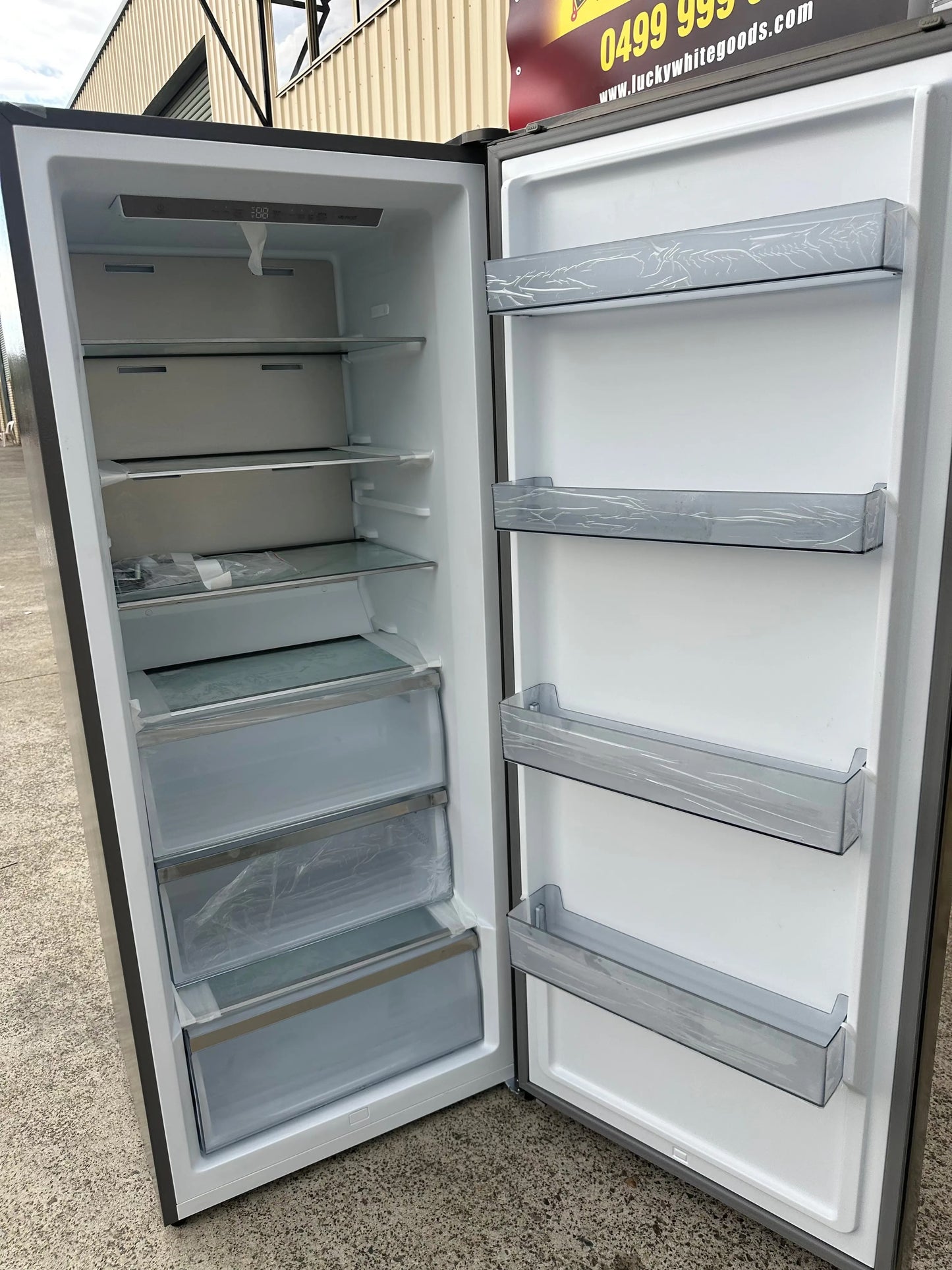 Factory  seconds Hisense HRVF384S 384L Single Door Fridge or Freezer Hybrid (Brushed Steel) | BRISBANE