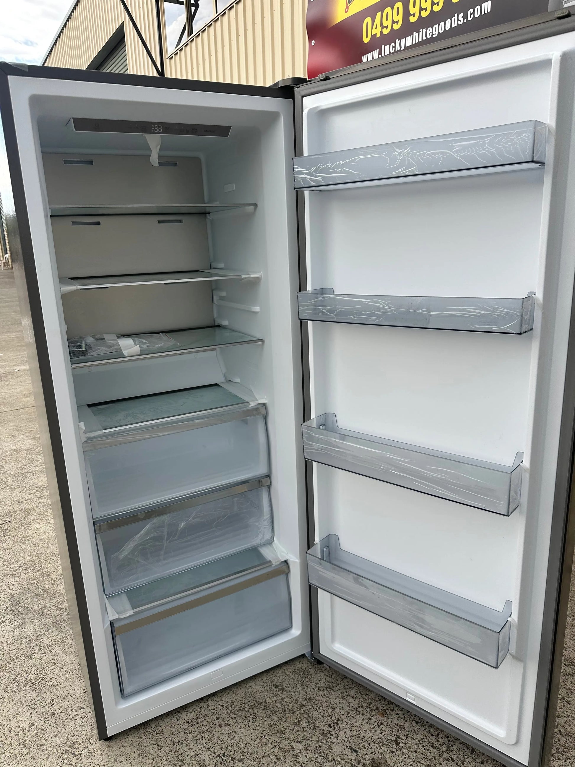 Factory  seconds Hisense HRVF384S 384L Single Door Fridge or Freezer Hybrid (Brushed Steel) | BRISBANE