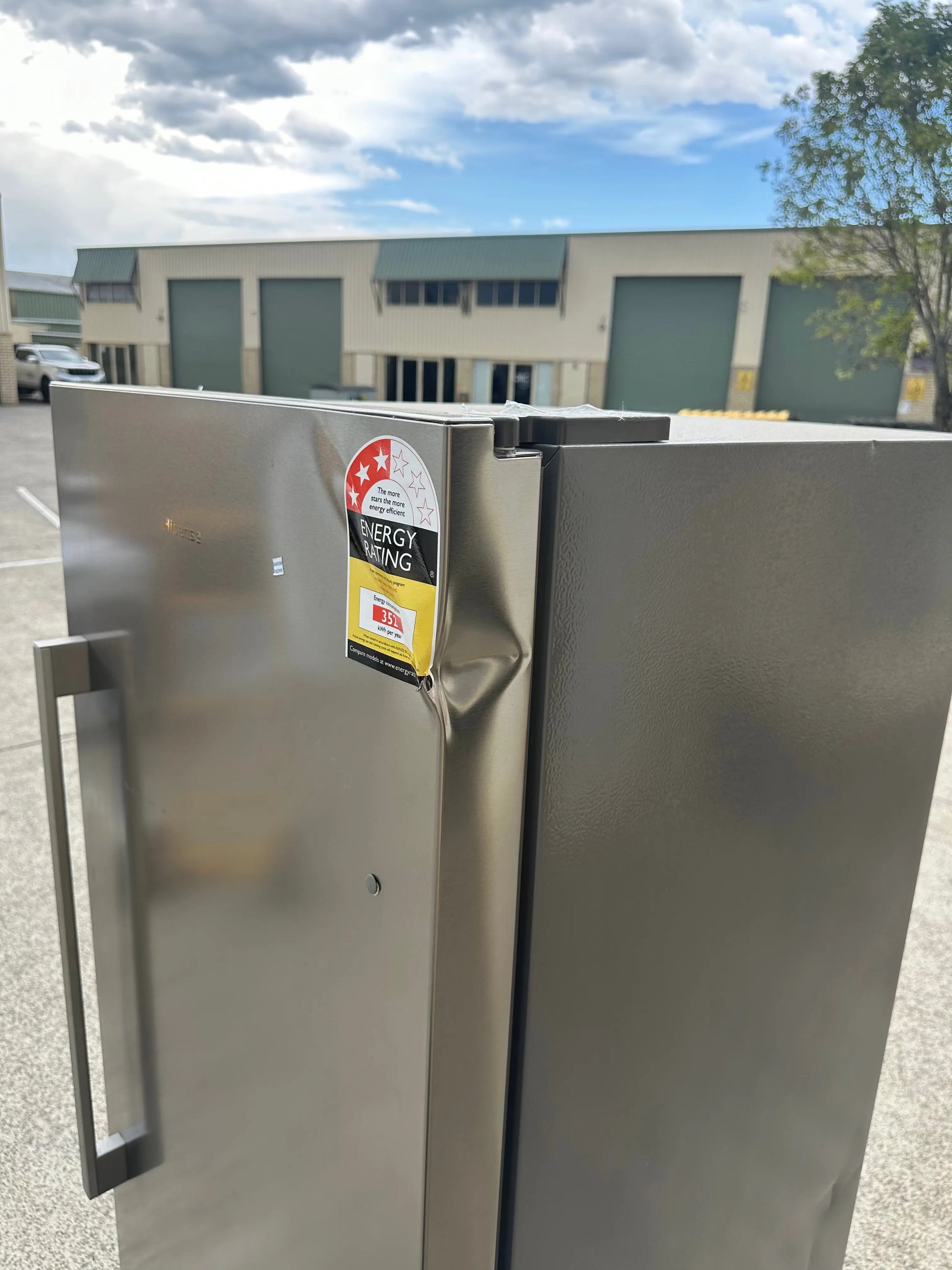 Factory  seconds Hisense HRVF384S 384L Single Door Fridge or Freezer Hybrid (Brushed Steel) | BRISBANE