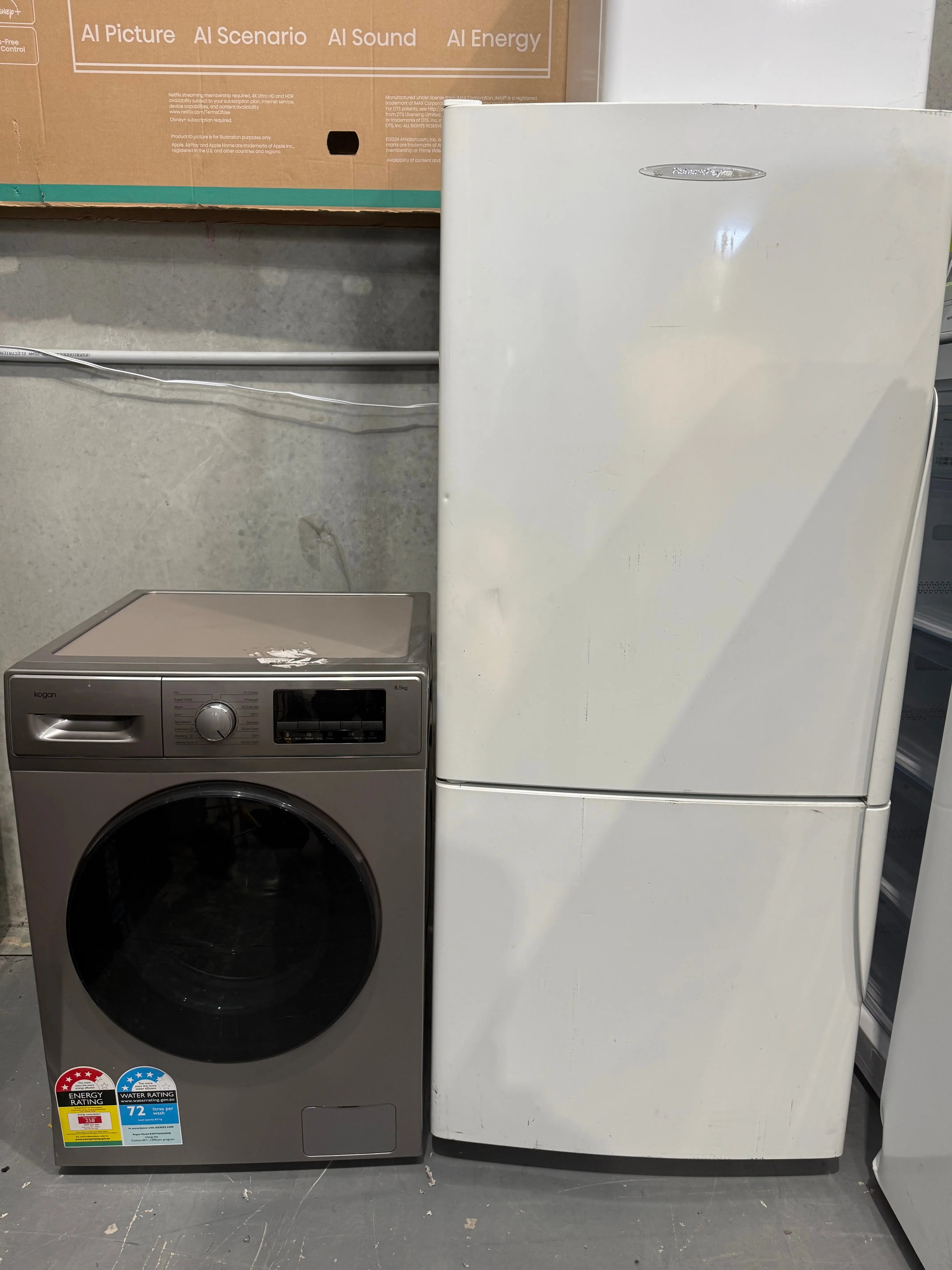 Fisher & Paykel 406L Bottom Mount Fridge + Kogan 8.5kg Top Load Washer – Refurbished | MELBOURNE