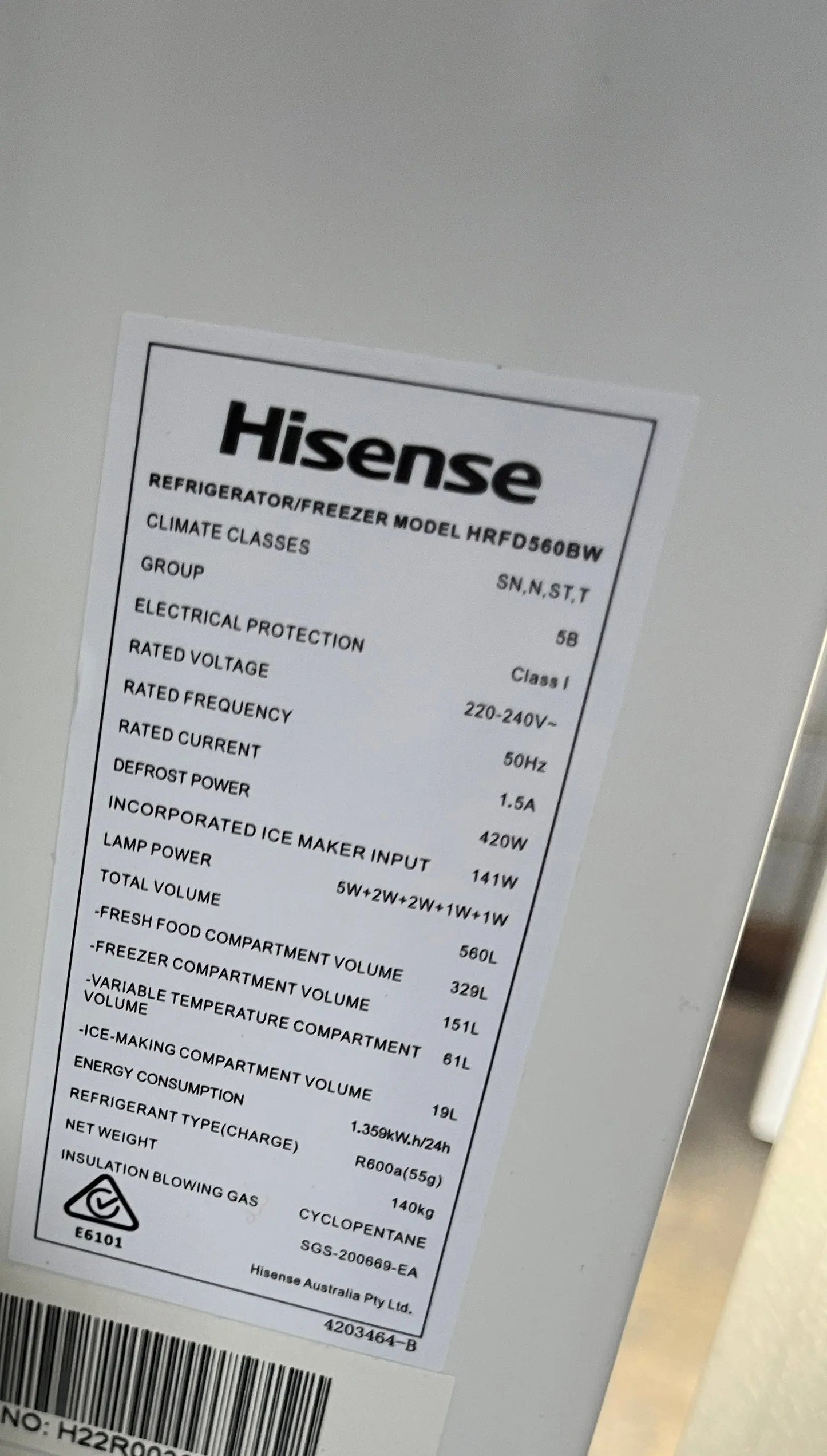 Refurbished Hisense 560L Refrigerator/Freezer Model HRFD560BW | ADELAIDE