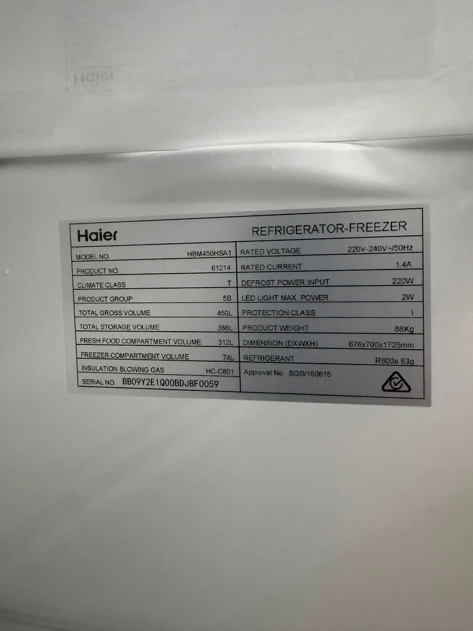 Haier 450L Bottom Mount Fridge Freezer HBM450HSA1 – Refurbished