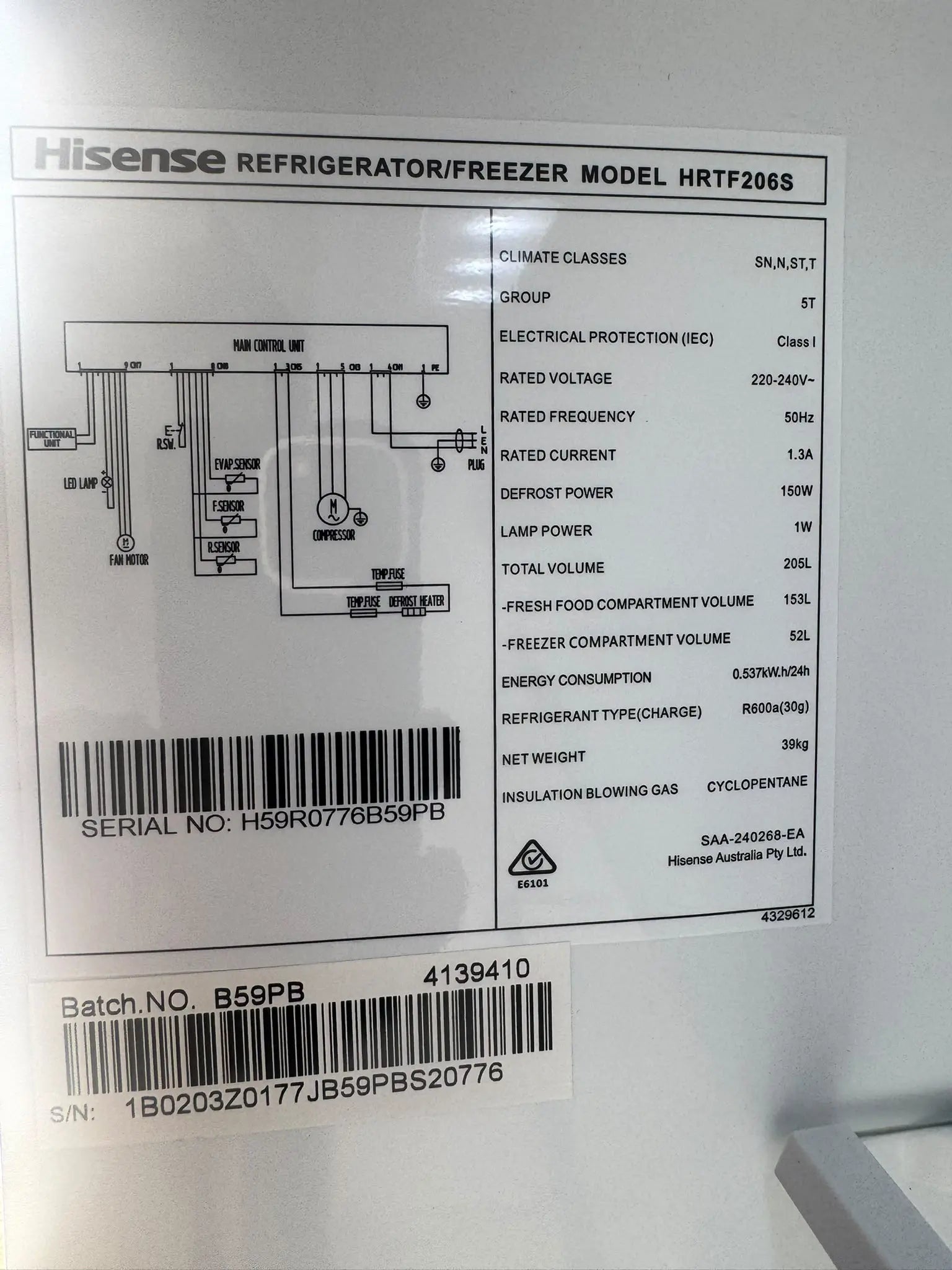 Hisense 205L Top Mount Fridge Freezer – Refurbished | SYDNEY