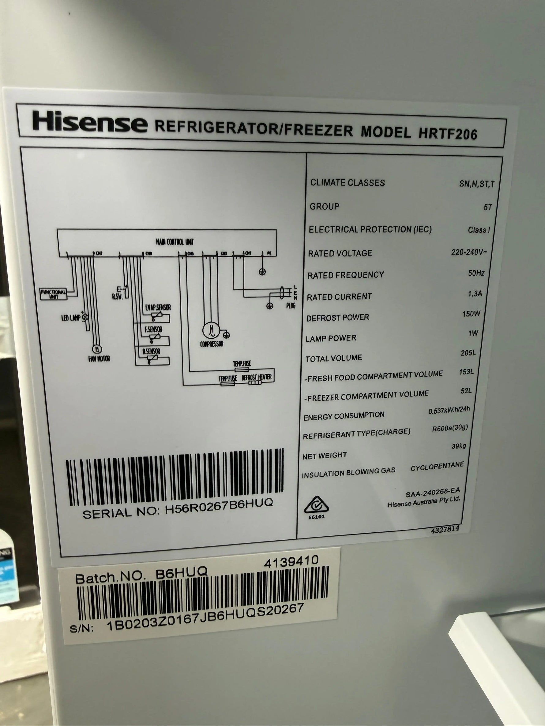 Hisense 206L Top Mount Fridge Freezer – Refurbished | MELBOURNE