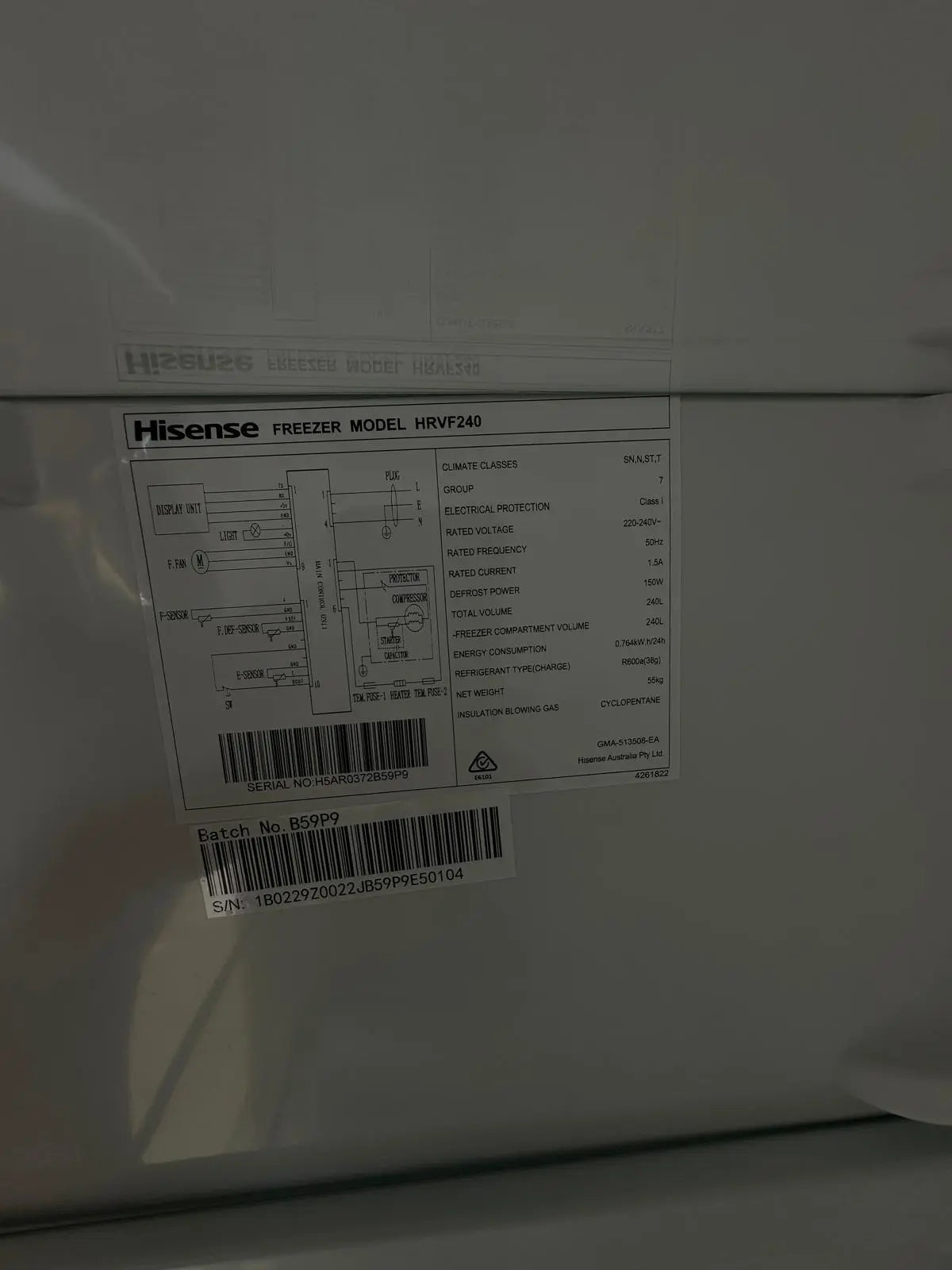 Hisense 240L Refurbished Hybrid Upright Fridge Freezer