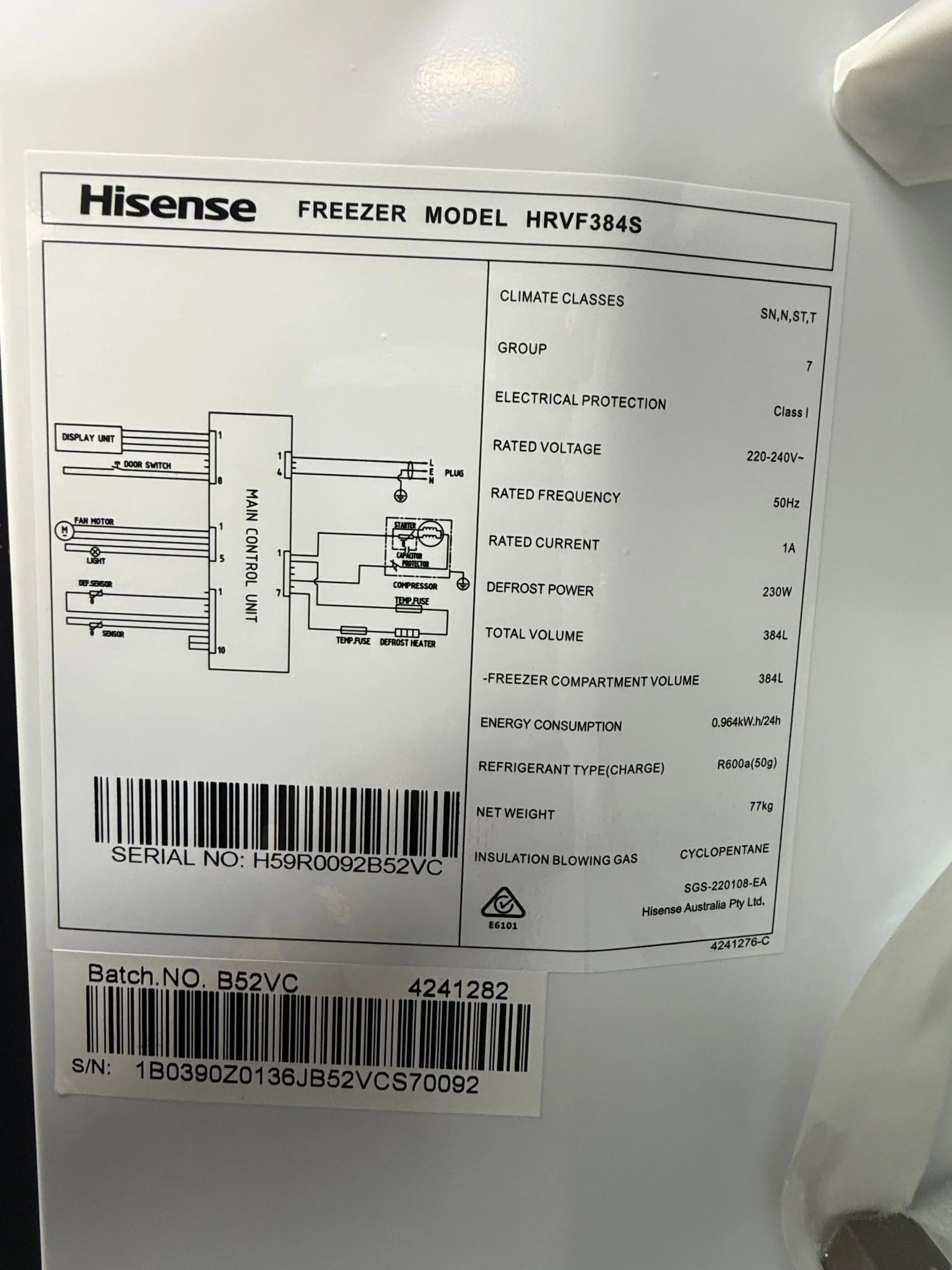 Hisense 384L French Door Fridge – Factory Seconds | HRVF384S | MELBOURNE