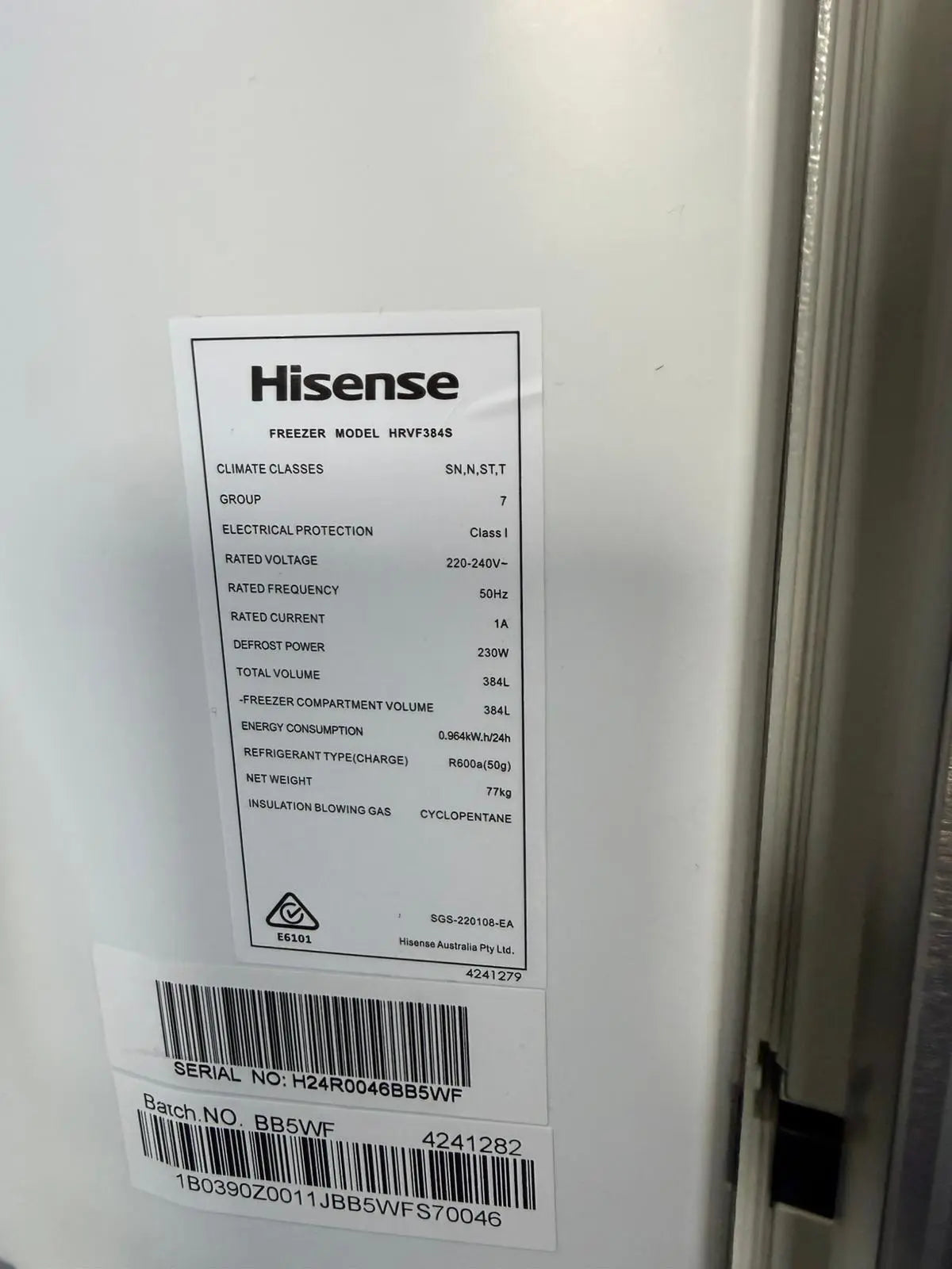 Hisense 384L Single Door Hybrid Fridge Freezer HRVF384S – Factory Seconds