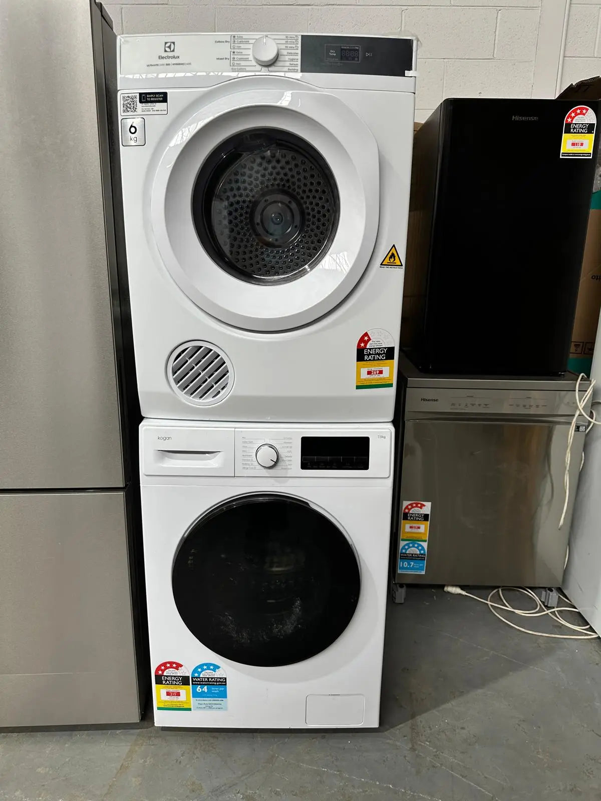 Hisense 417L Bottom Mount Fridge + Kogan 7.5kg Washer + Electrolux 6kg Dryer Combo – Refurbished & Factory Seconds | ADELAIDE
