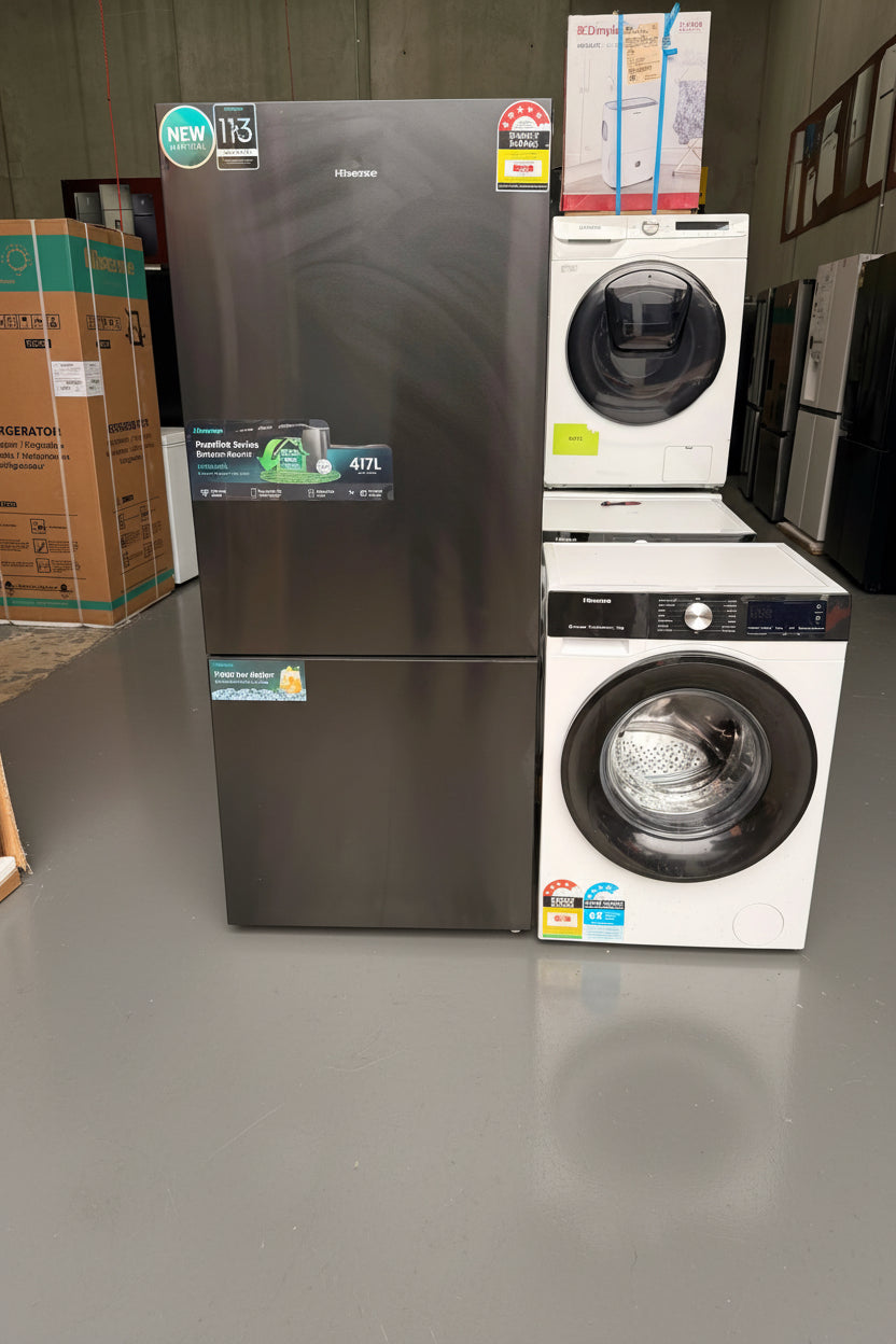 Hisense 418 Litres Fridge Freezer+ Hisense 7.5 Kgs Washing Machine | Lucky white goods