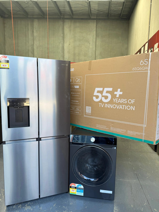 Hisense 483L French Door Fridge + 12kg Washer + 65” QLED TV Combo | MELBOURNE