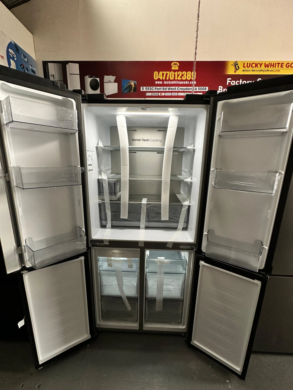 Hisense 483L Quad Door Refrigerator Freezer with Non-Plumbed Water and Ice – Factory Second | ADELAIDE