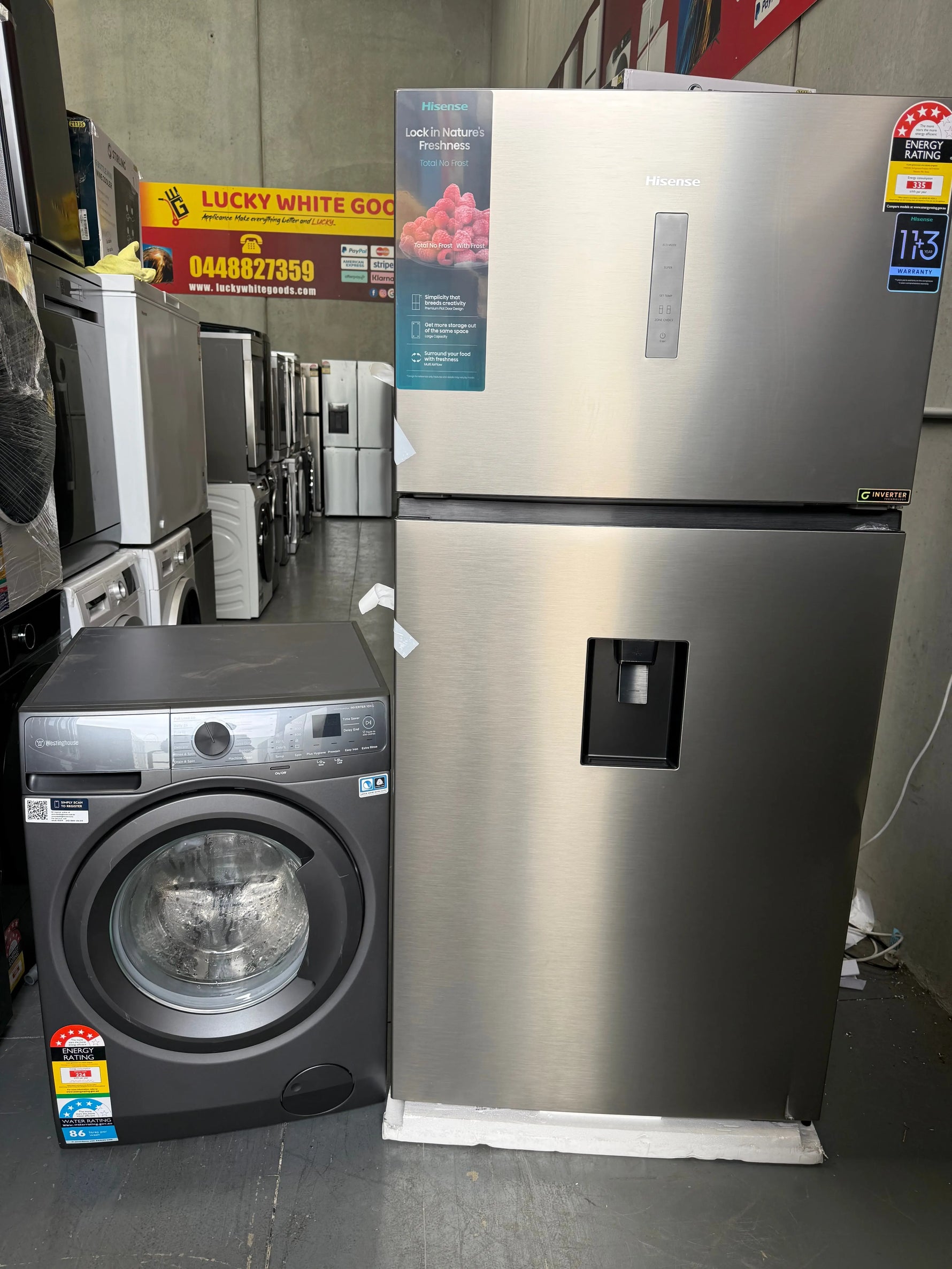 Hisense 497L Fridge + Westinghouse 10kg Washing Machine Bundle – HRTF497SW & WWF1044M7SA | MELBOURNE