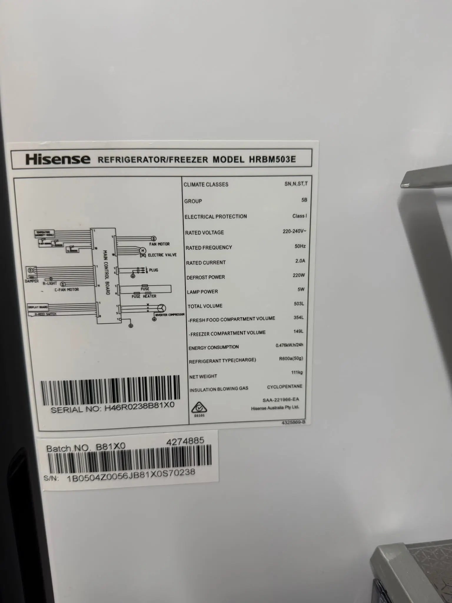 Hisense 503L EcoVision Bottom Mount Fridge Freezer HRBM503E (Dark Stainless Steel) – Refurbished